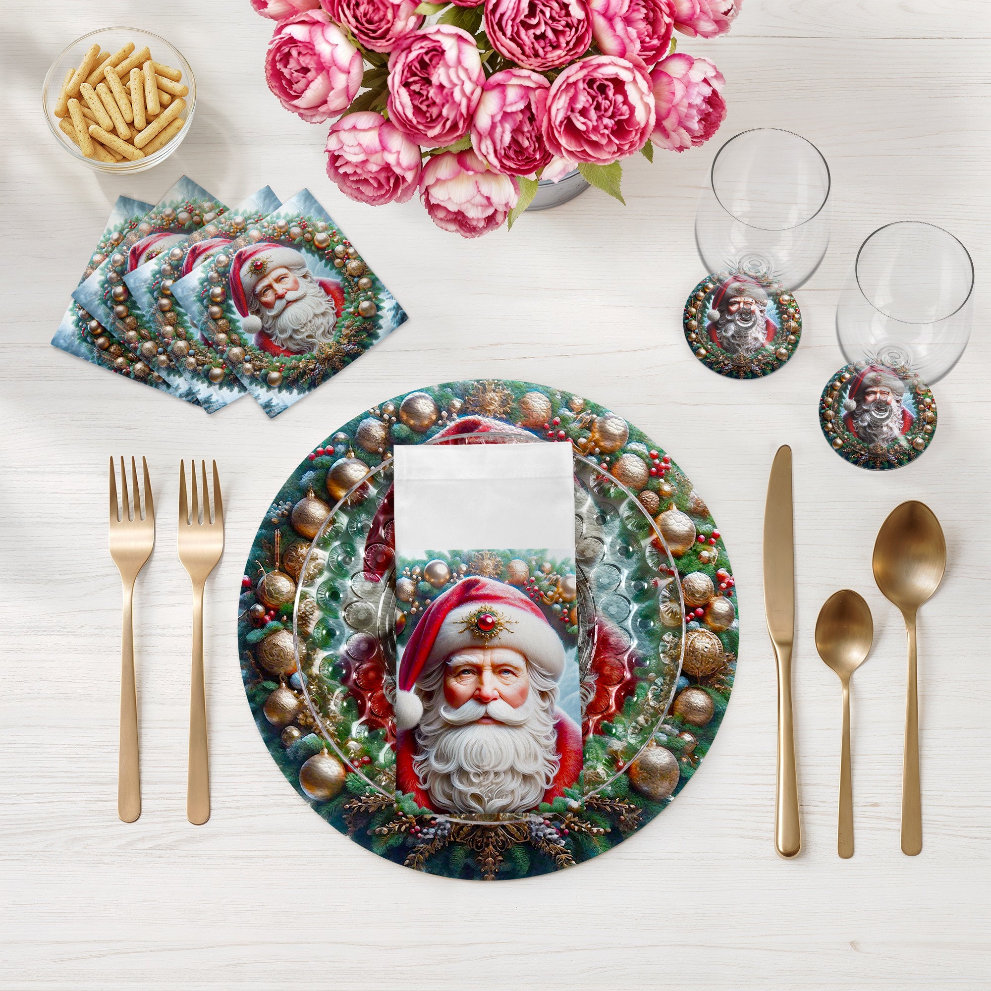 Santa Claus Cotton Sateen Dinner Napkins
