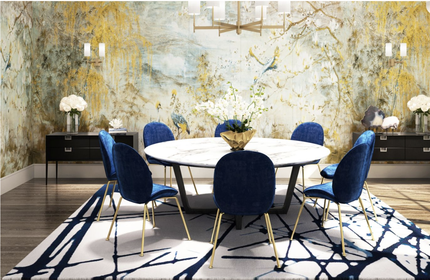 Crested Crane Wheat Blue Panel Set