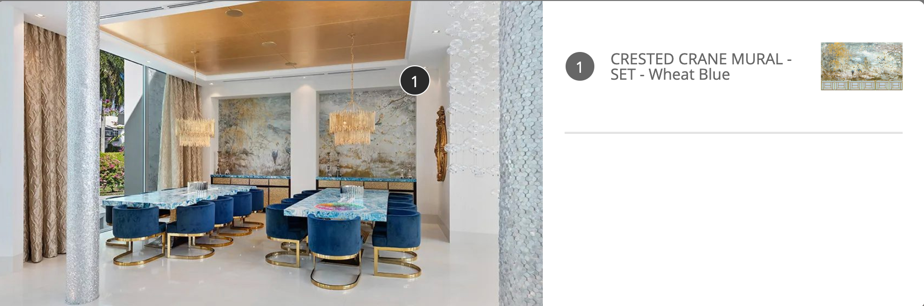 Crested Crane Wheat Blue Panel Set