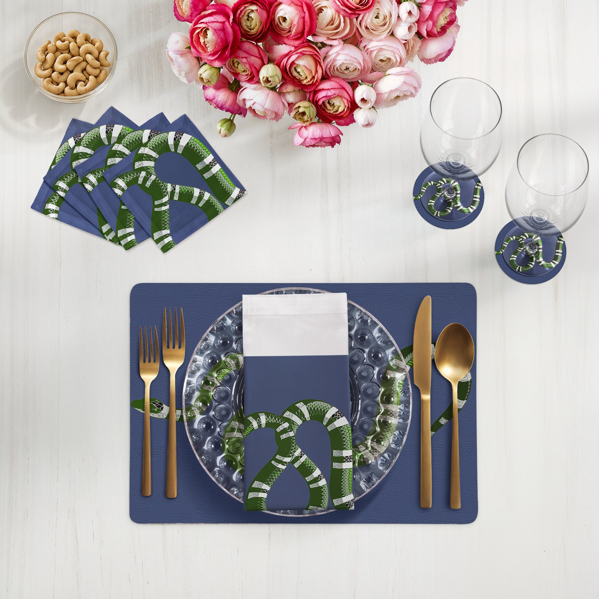 Serpent Blue Rechteckige Tischsets, 4er-Set