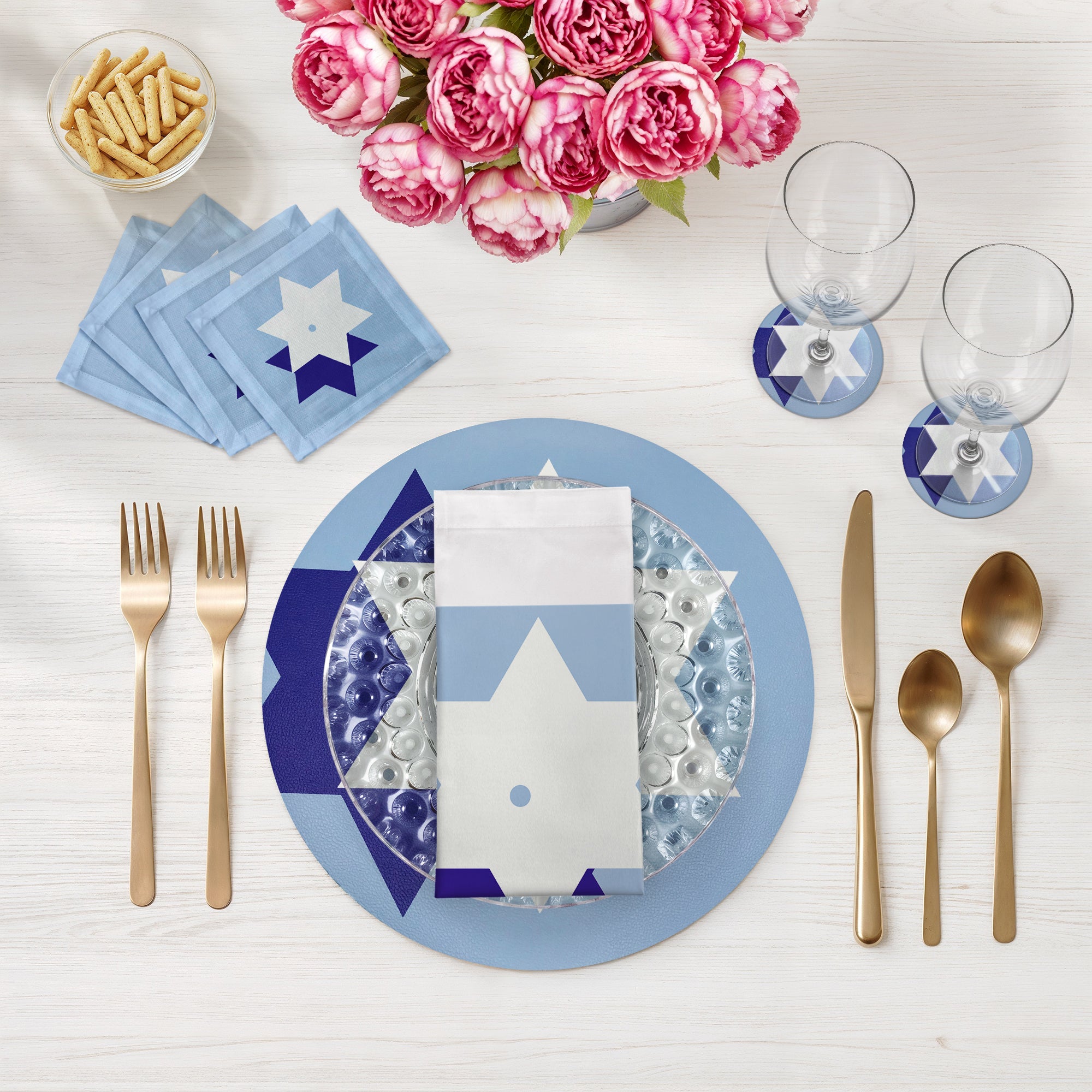Star Of David Cotton Sateen Cocktail Napkins