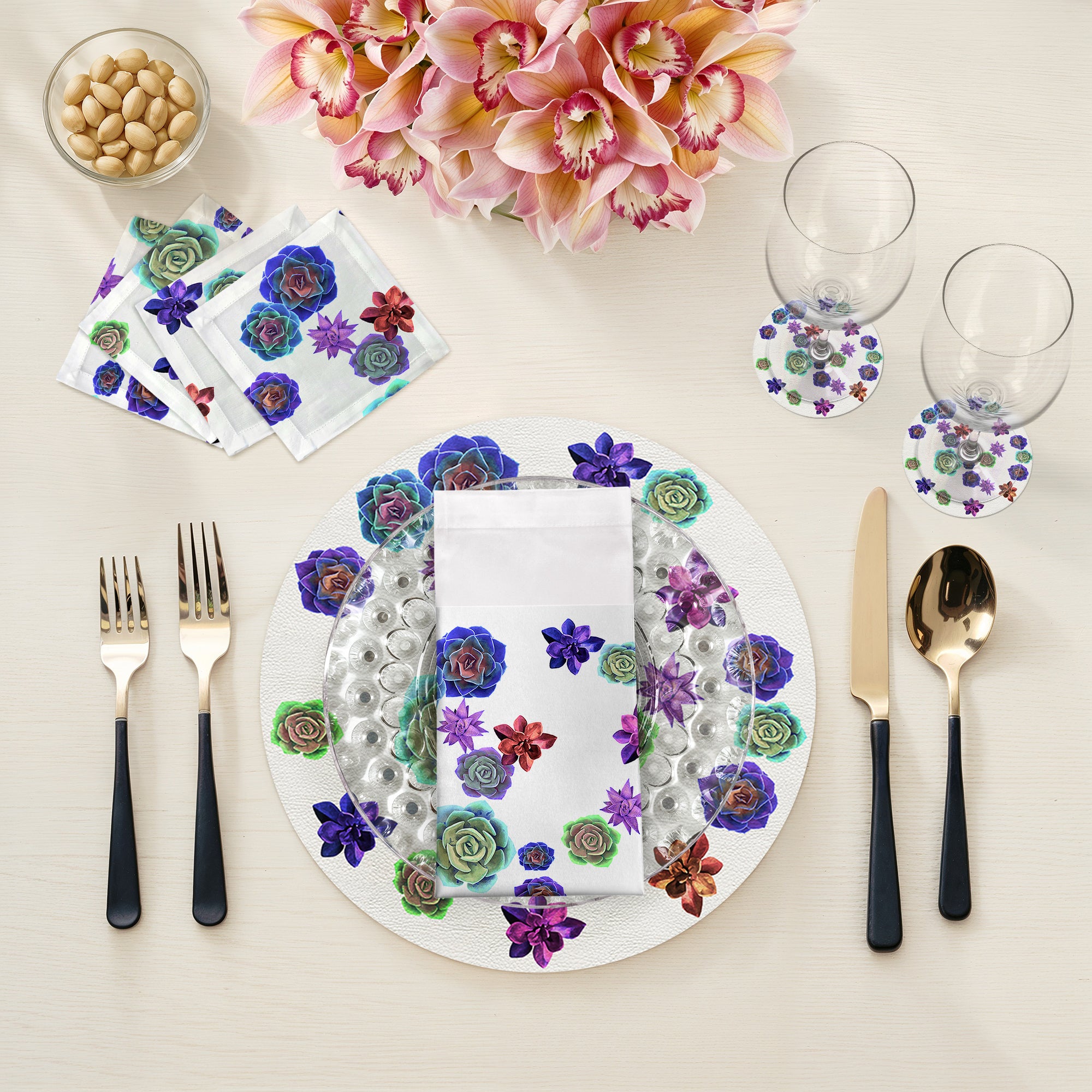 Succulents Floating Intenso 16" Round Pebble Placemats, Set of 4 - nicolettemayer.com