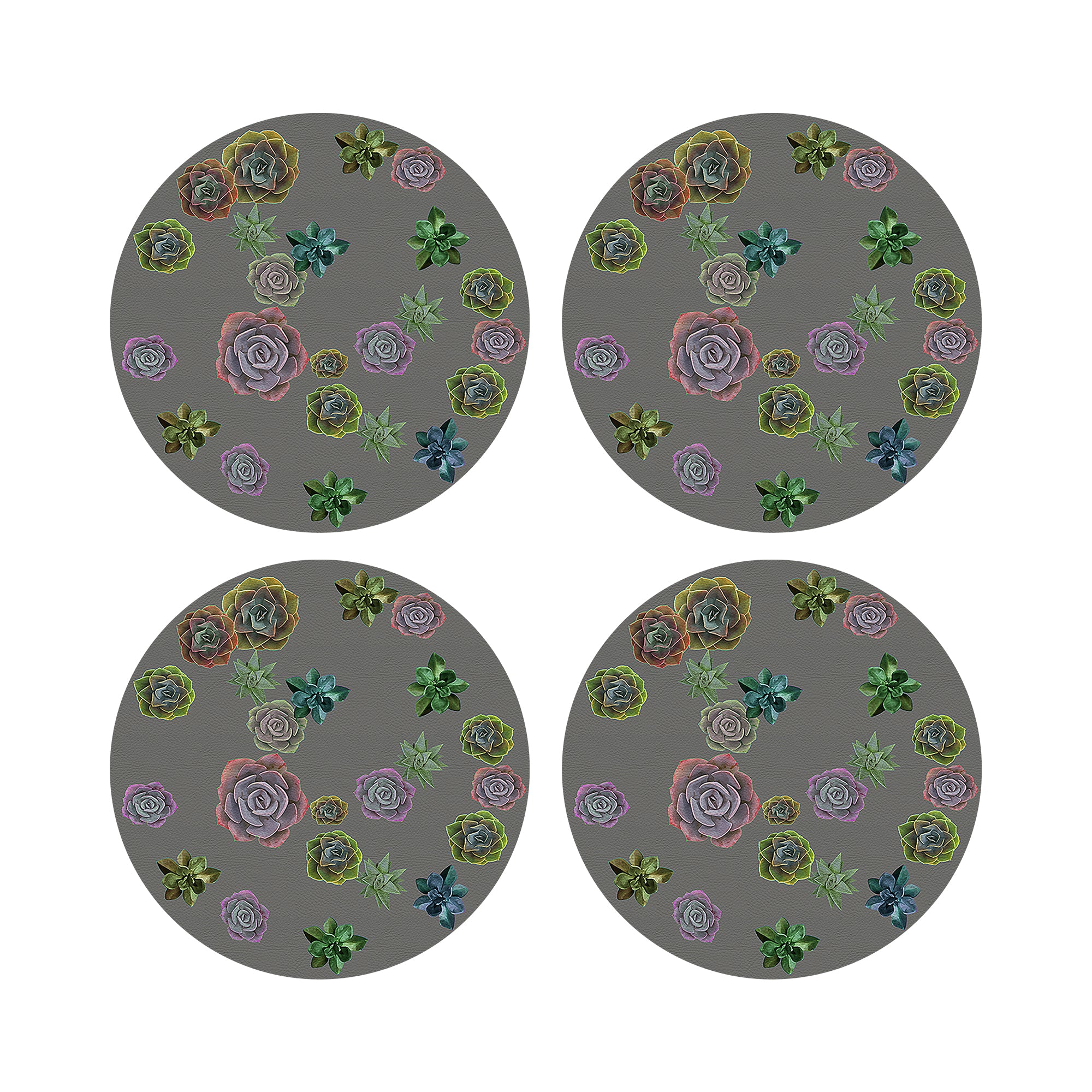 Succulents Floating Gray 16" Round Pebble Placemats, Set of 4 - nicolettemayer.com