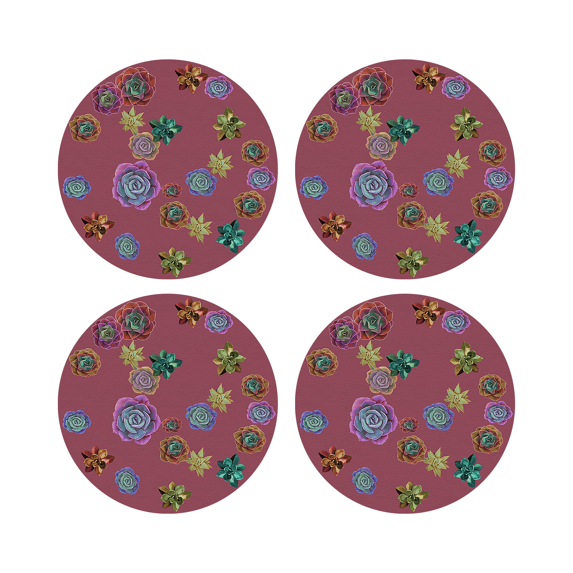Succulents Floating Mauve 16" Round Pebble Placemats, Set of 4 - nicolettemayer.com