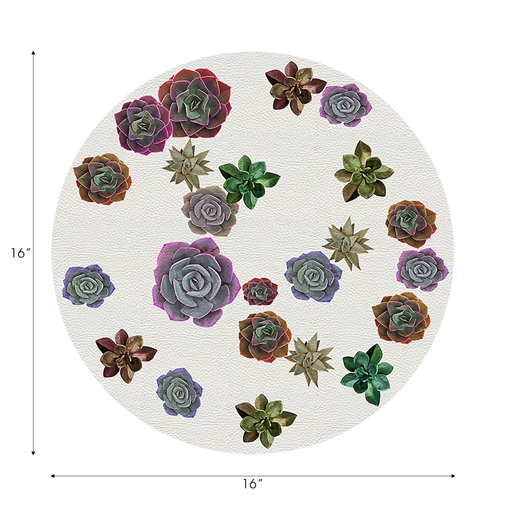 Lot de 4 sets de table ronds en galets, motif succulentes et pastels flottants, 40 cm