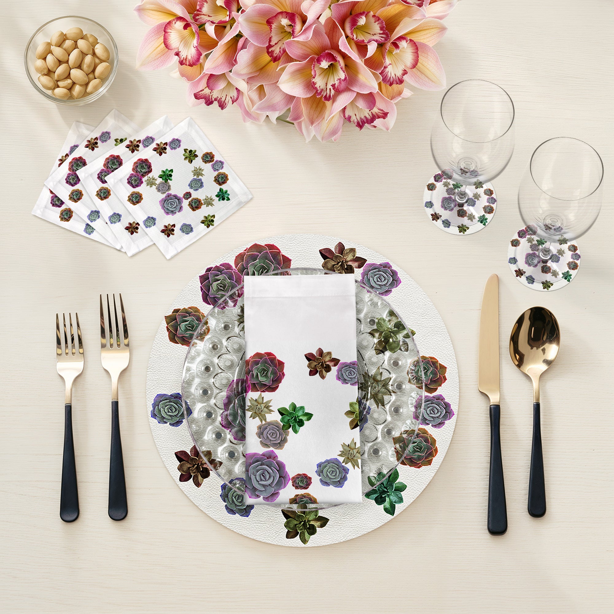 Succulents Floating Pastels 16" Round Pebble Placemats, Set of 4 - nicolettemayer.com