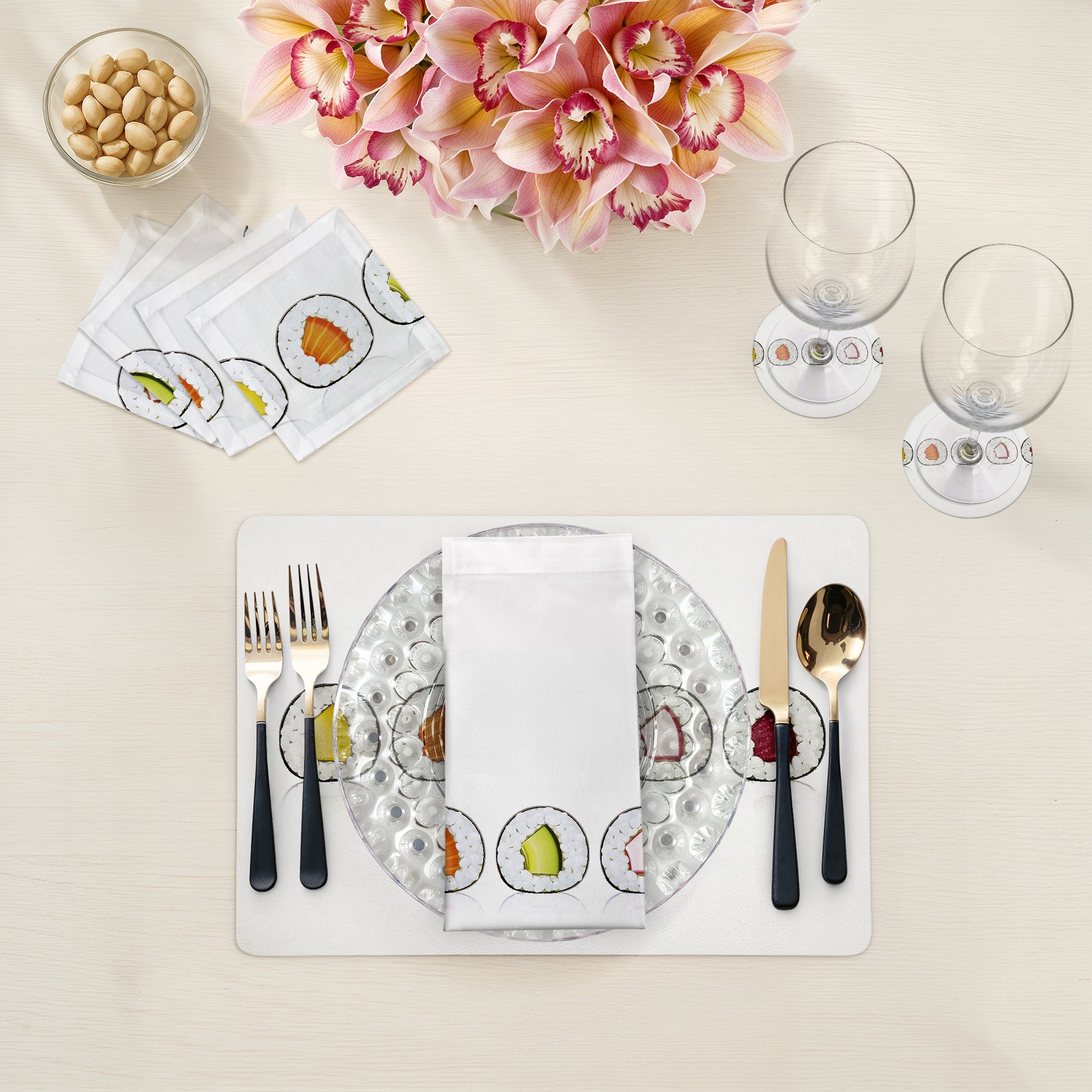 Set de table rectangulaire en galets pour sushis, lot de 4