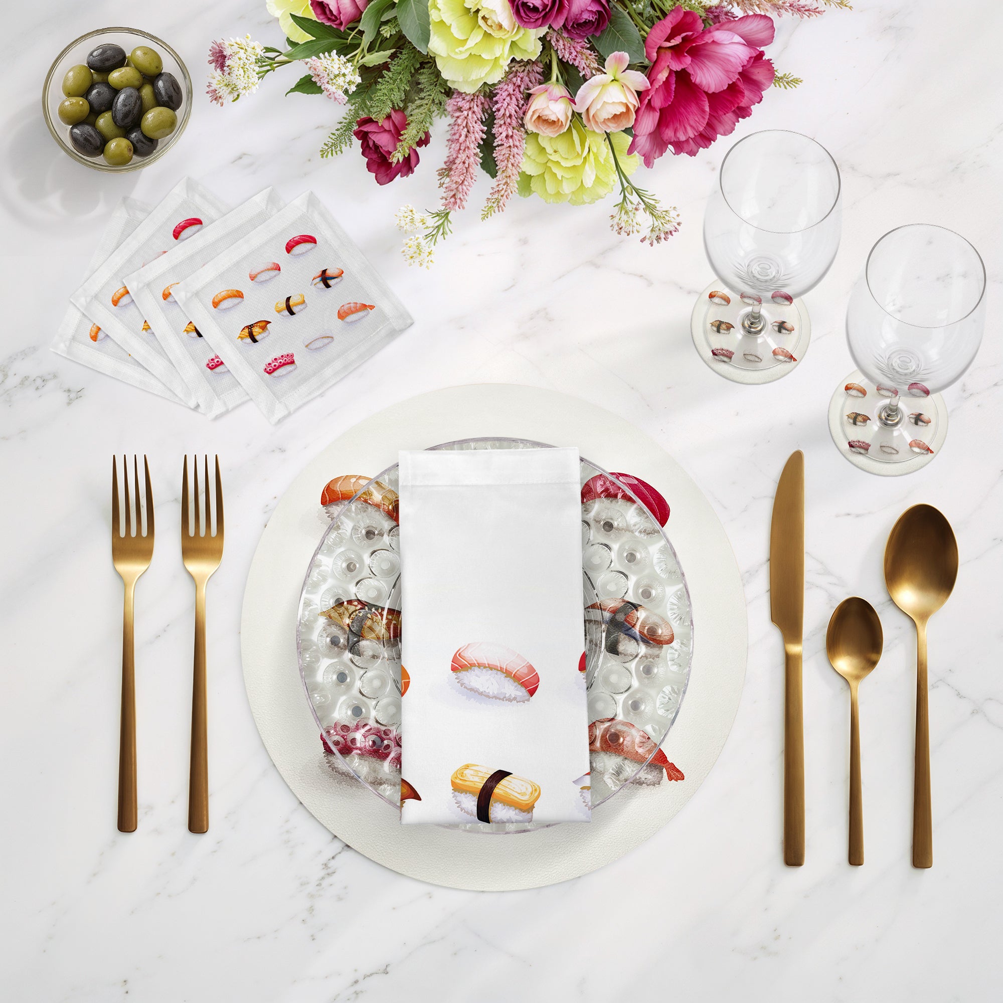 Sushi Town Vegan Leather Round Pebble Placemat - nicolettemayer.com