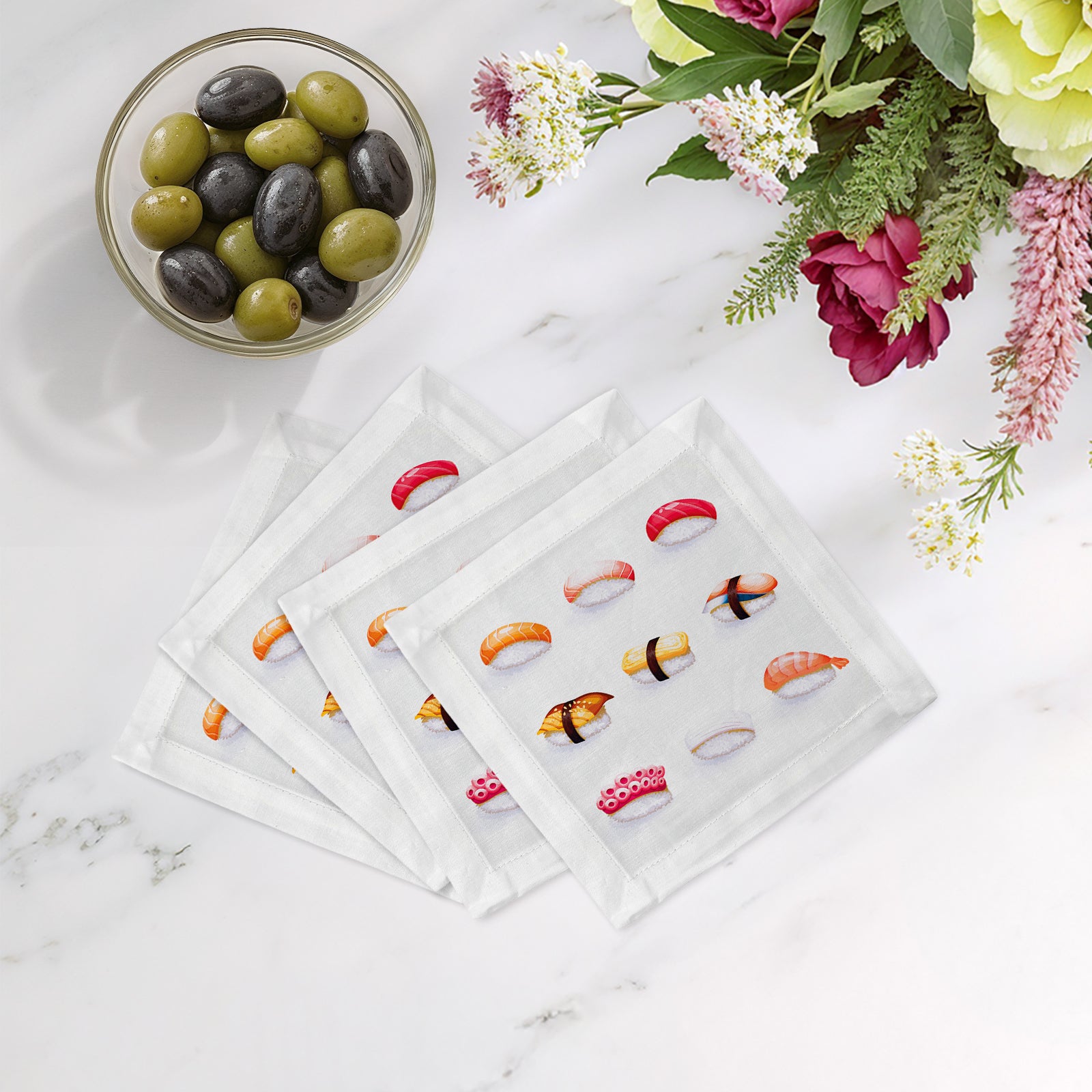 Sushi Town Cotton Sateen Cocktail Napkins - nicolettemayer.com