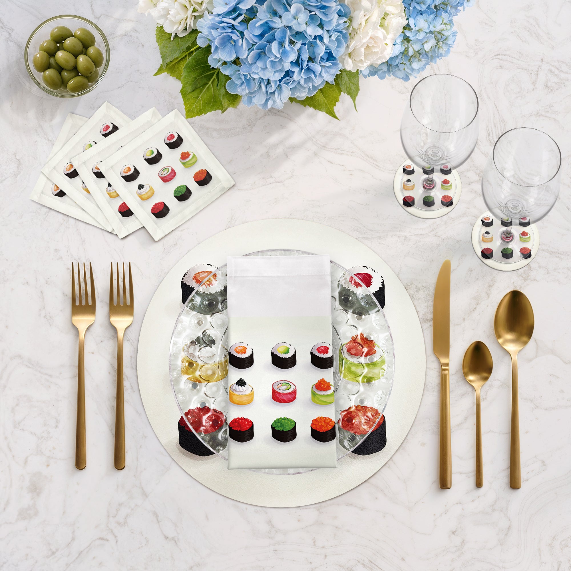 Set de 4 sets de table ronds Sushi Zen 16 galets