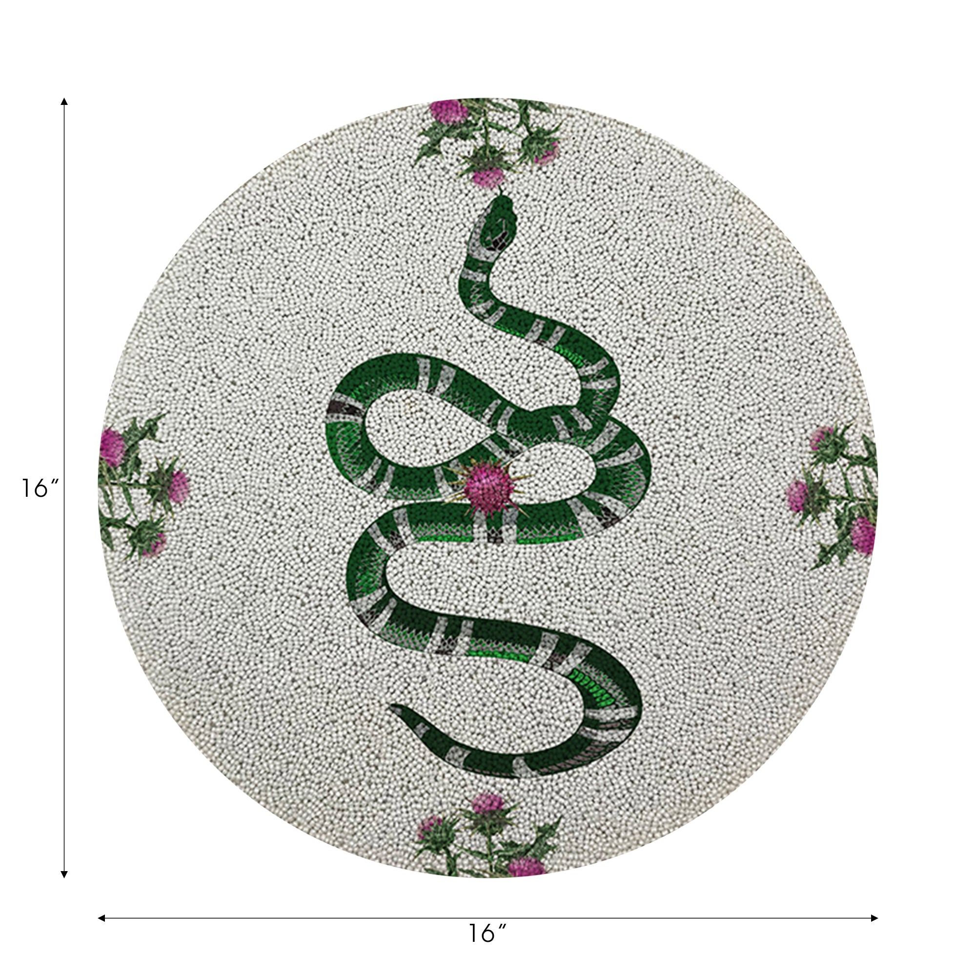 Lot de 4 perles rondes lisses, motif chardon et serpent, rose et blanc, 16