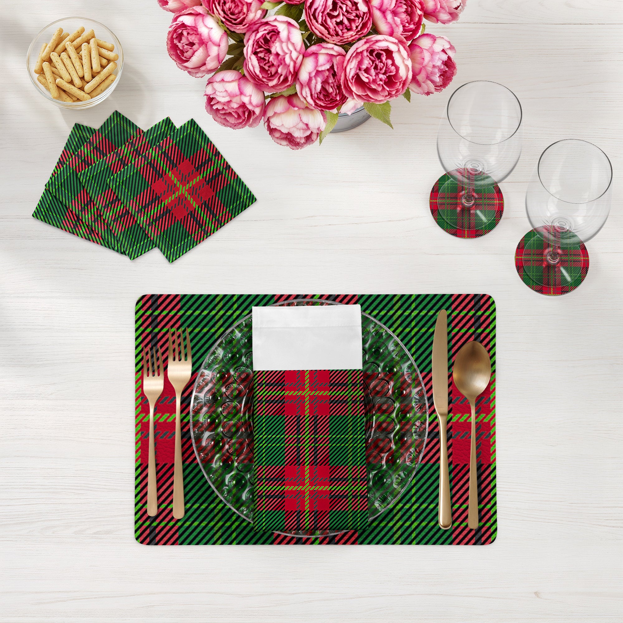 Tartan Vegan Leather Rectangle Pebble Placemat