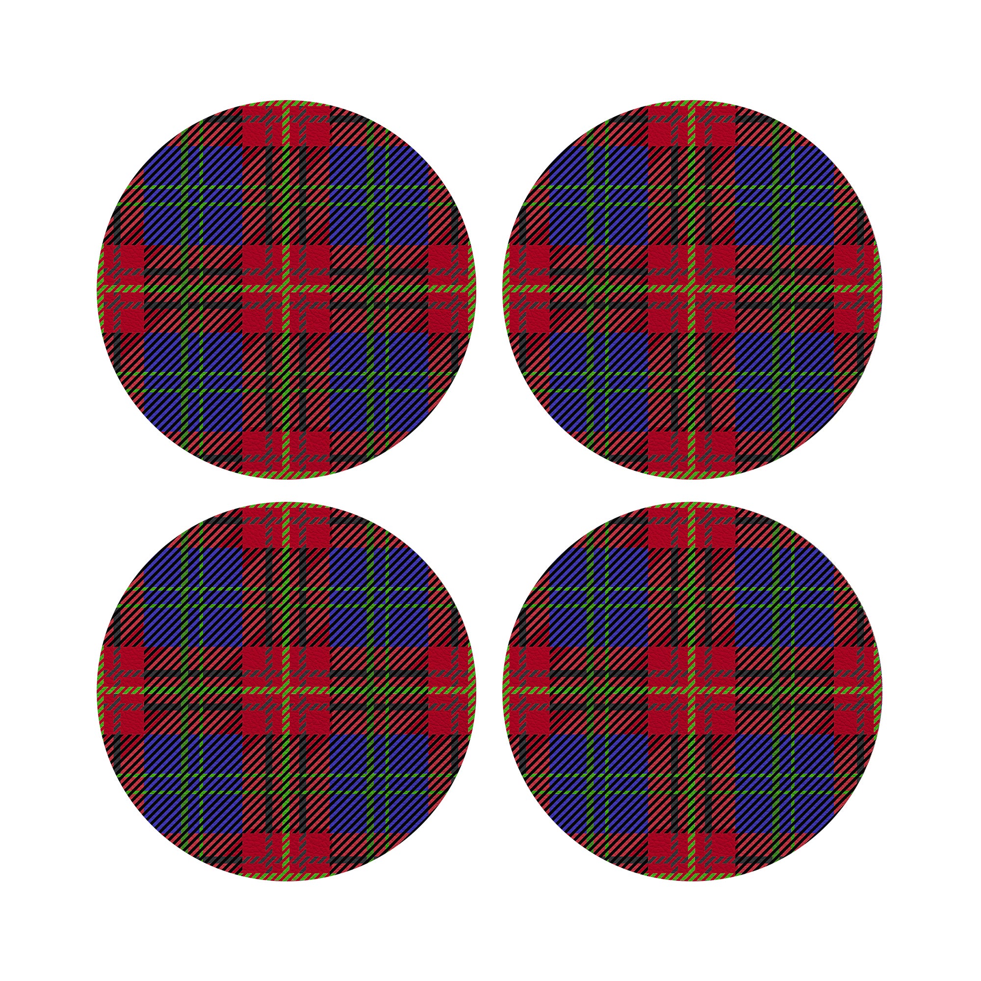 Tartan Blue Vegan Leather Round Pebble Placemat