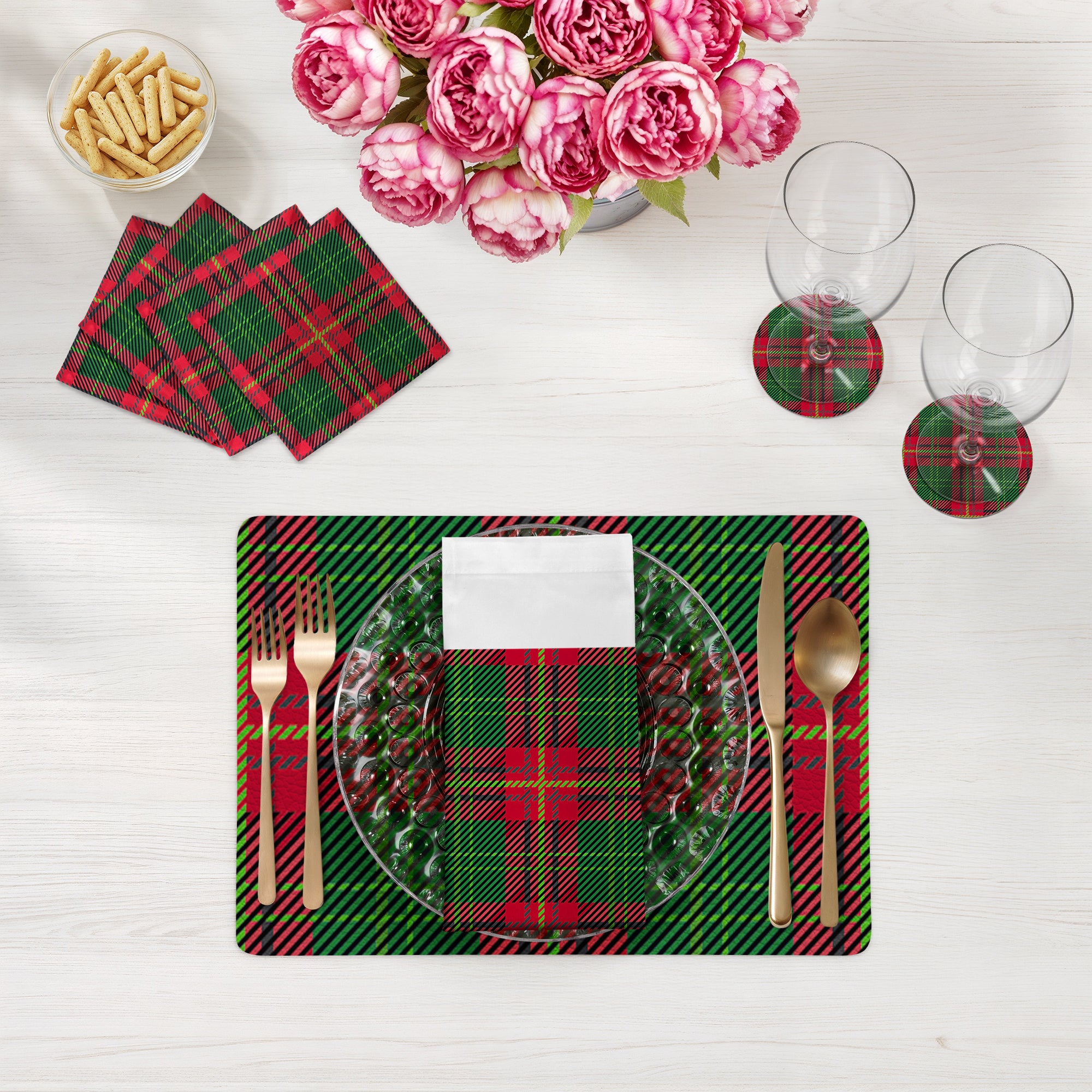 Tartan Green 6X6 Cocktail Napkins - nicolettemayer.com
