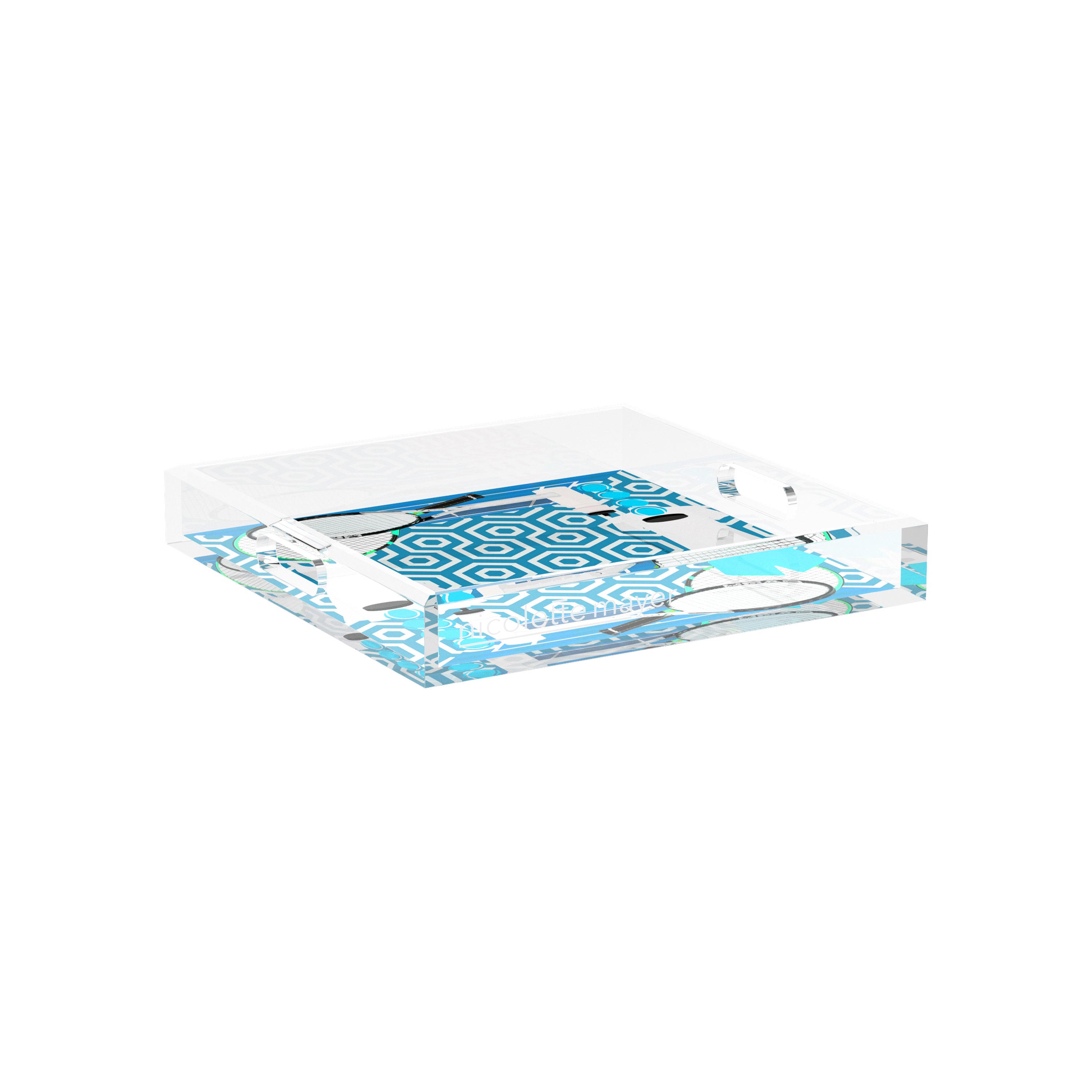 Tennis Anyone Blue White 12X12 Acrylic Tray - nicolettemayer.com