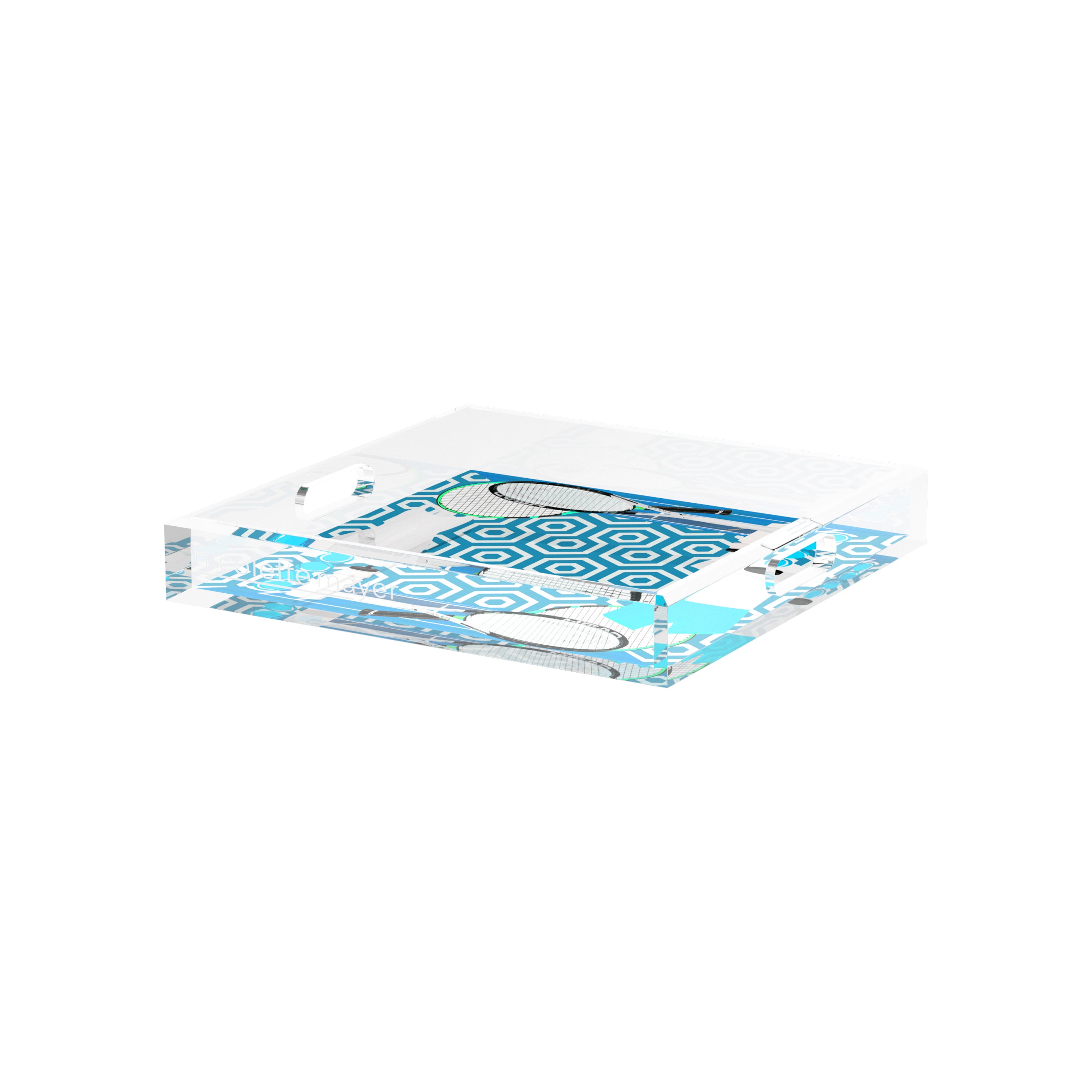 Tennis Anyone Blue White 12X12 Acrylic Tray - nicolettemayer.com
