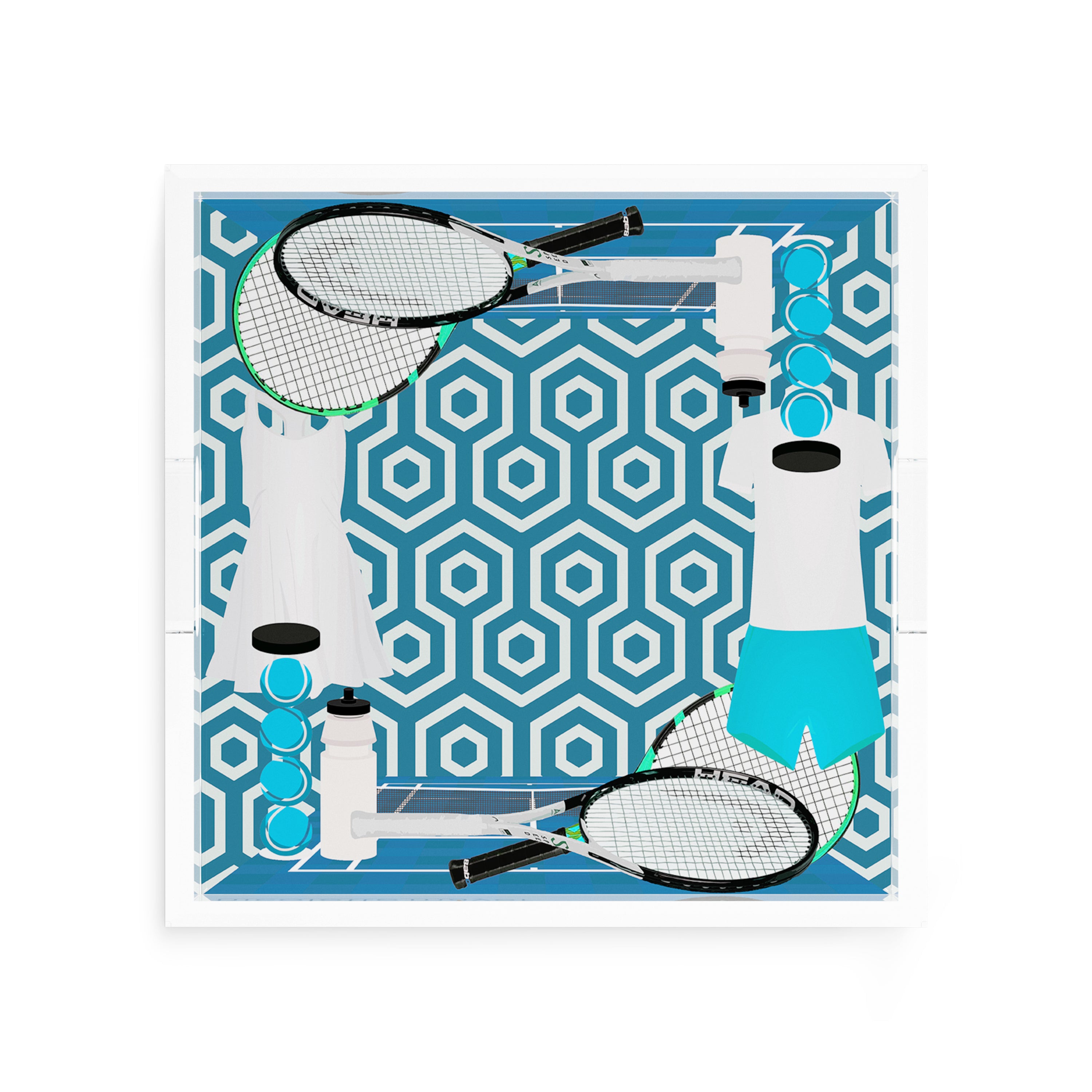 Tennis Anyone Blue White 12X12 Acrylic Tray - nicolettemayer.com