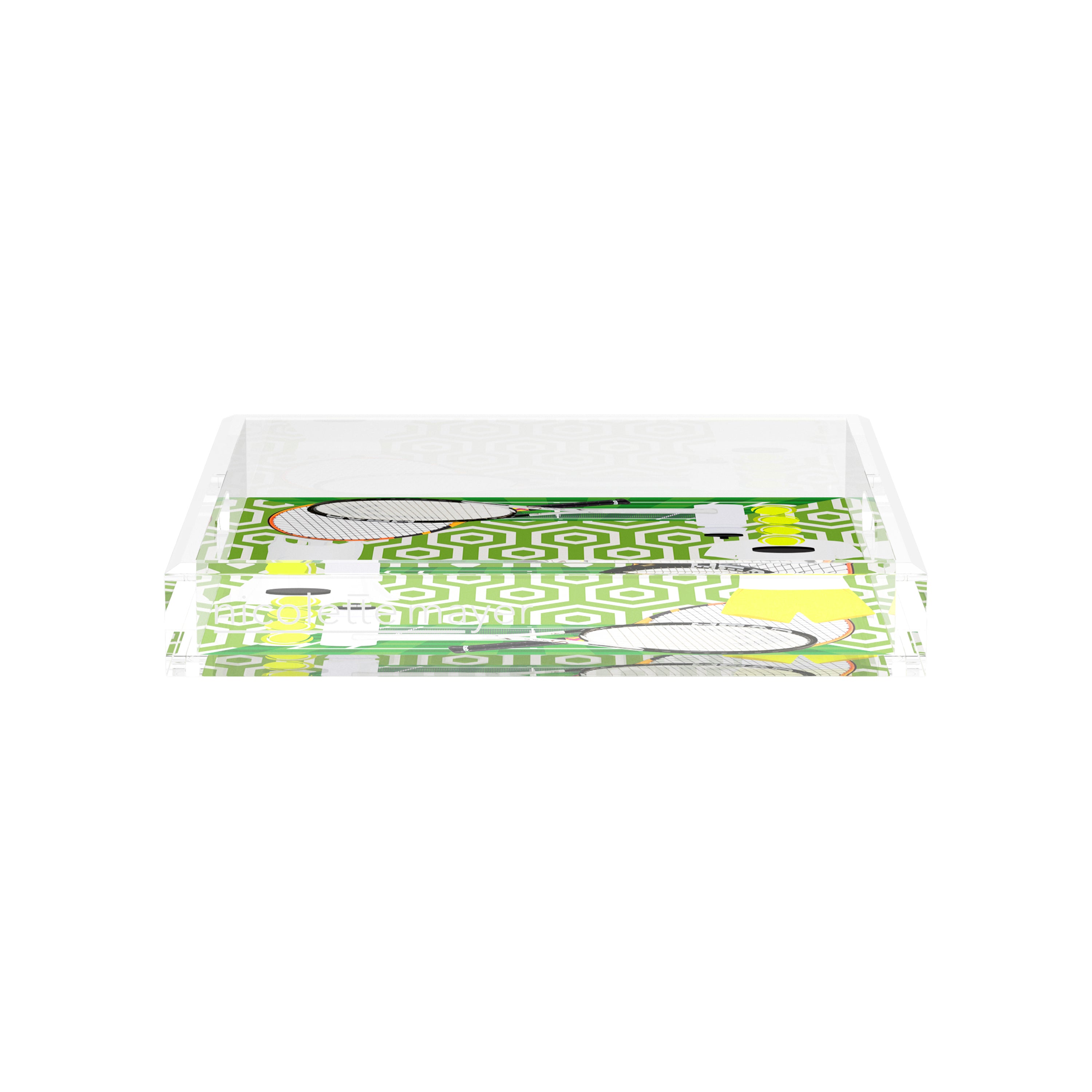 Tennis Anyone Green White 12X12 Acrylic Tray - nicolettemayer.com