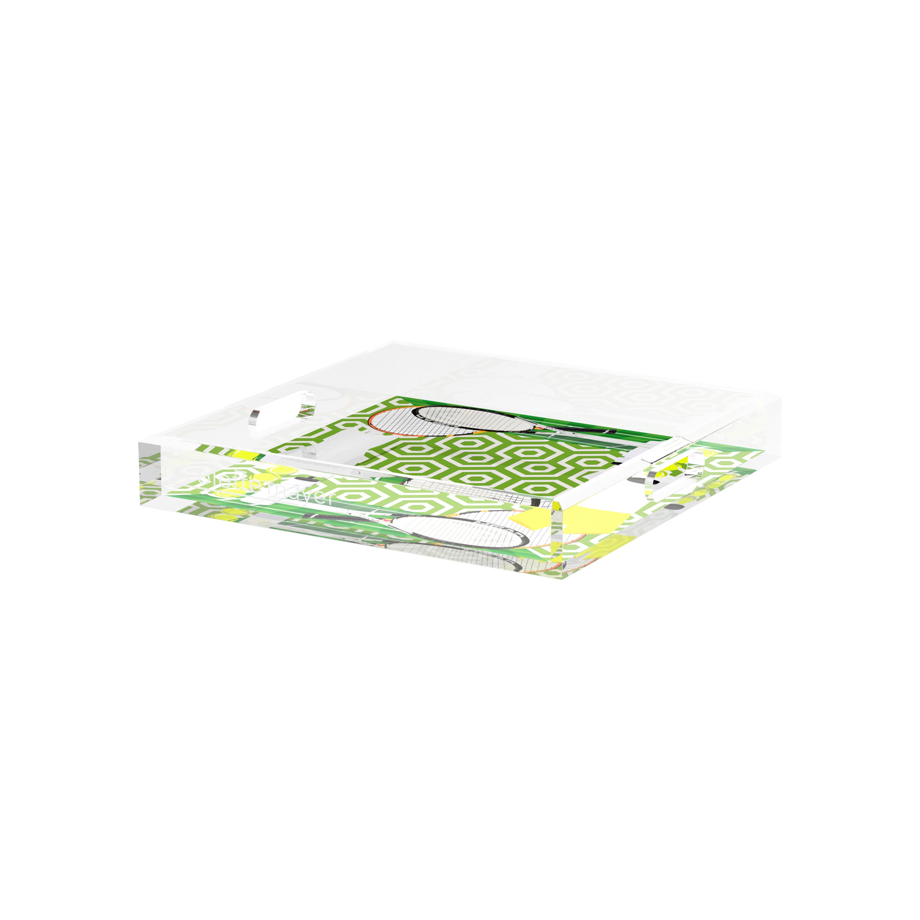 Tennis Anyone Green White 12X12 Acrylic Tray - nicolettemayer.com