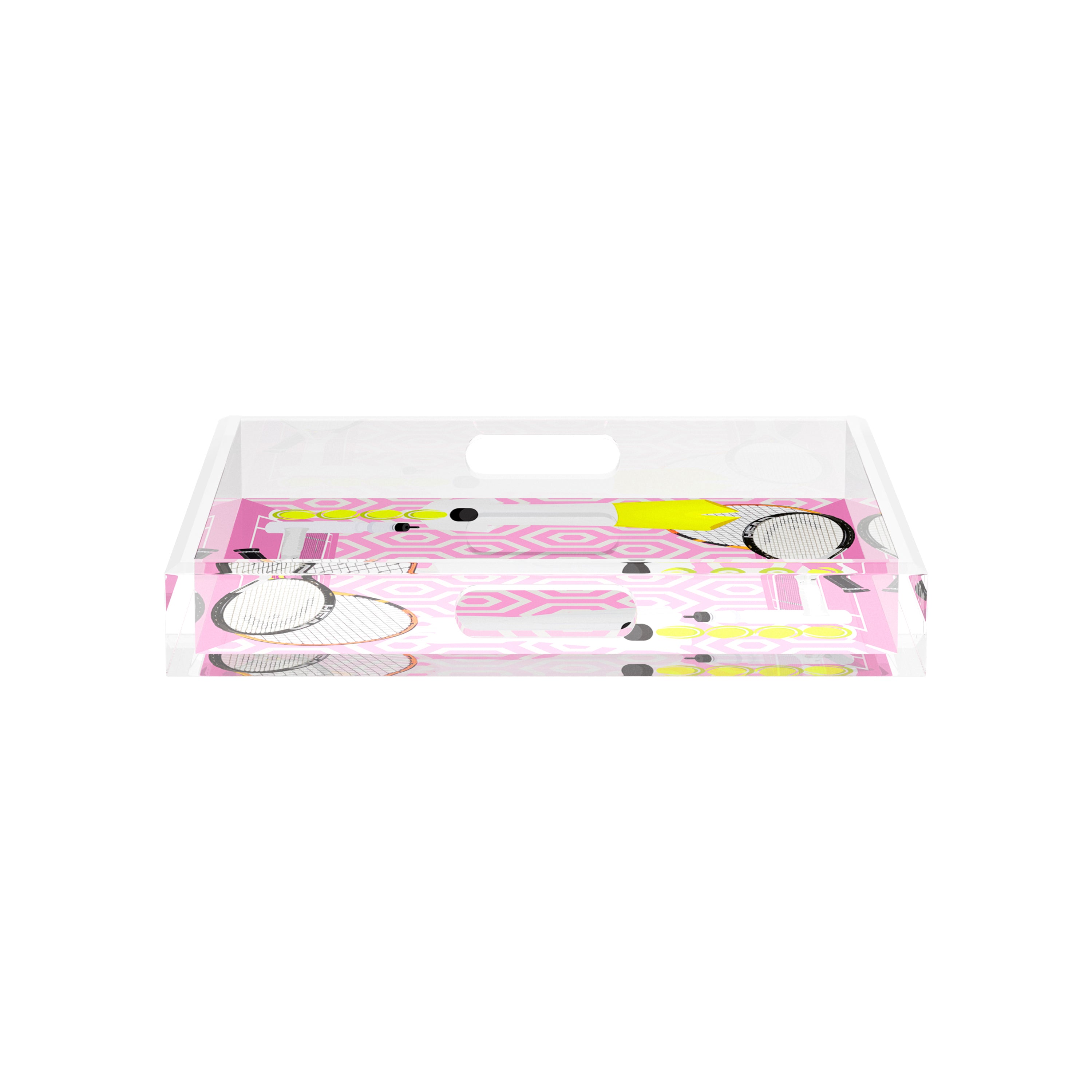 Tennis Anyone Pink White 12X12 Acrylic Tray - nicolettemayer.com