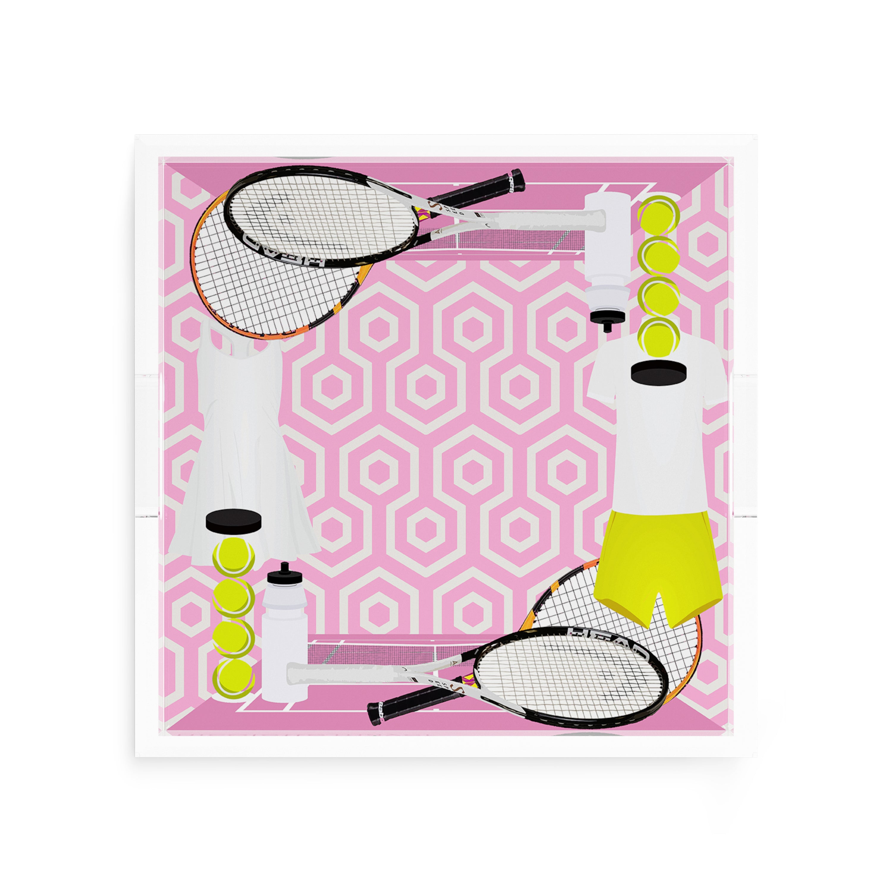 Tennis Anyone Pink White 12X12 Acrylic Tray - nicolettemayer.com