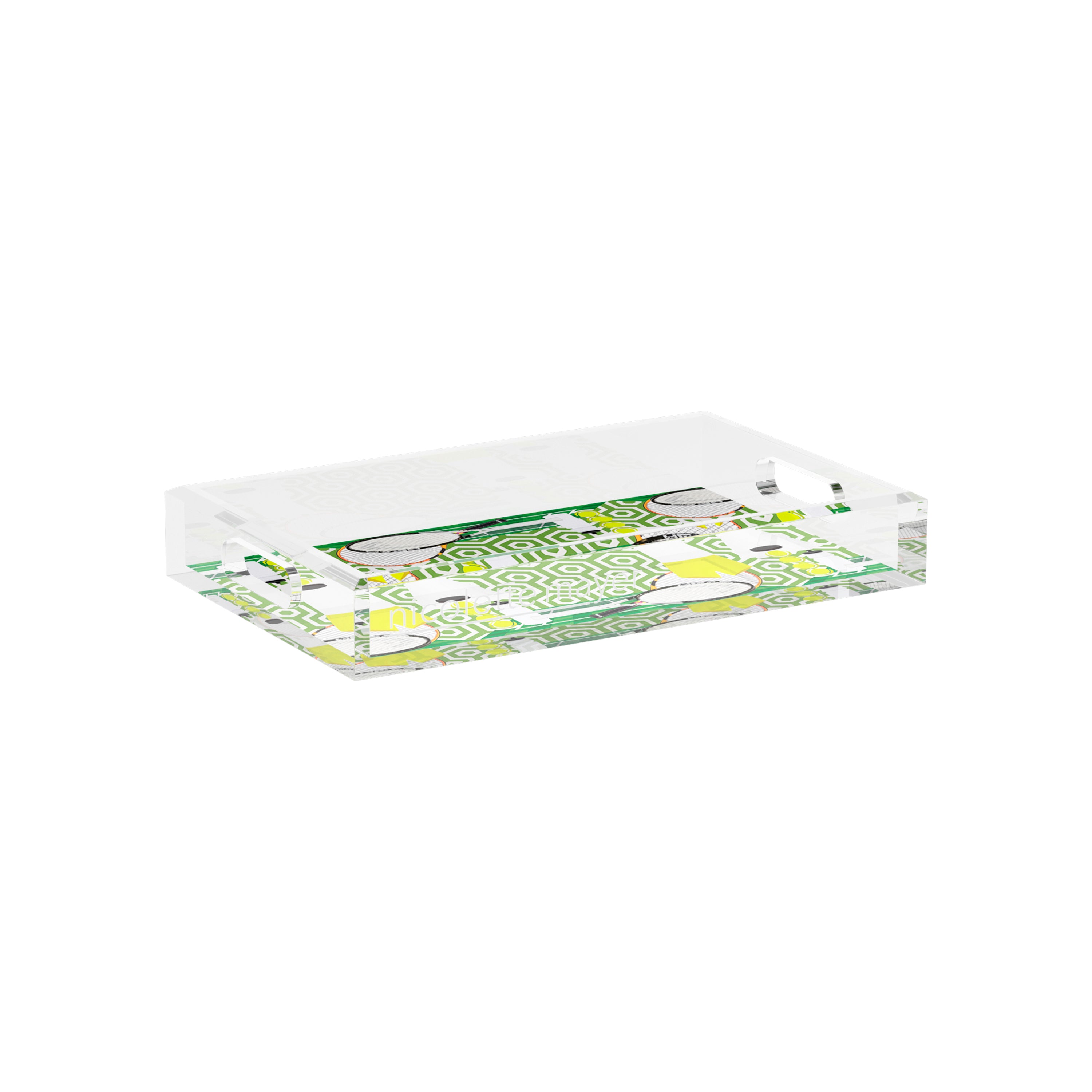 Tennis Anyone Green White 12.5x7.75 Acrylic Tray - nicolettemayer.com