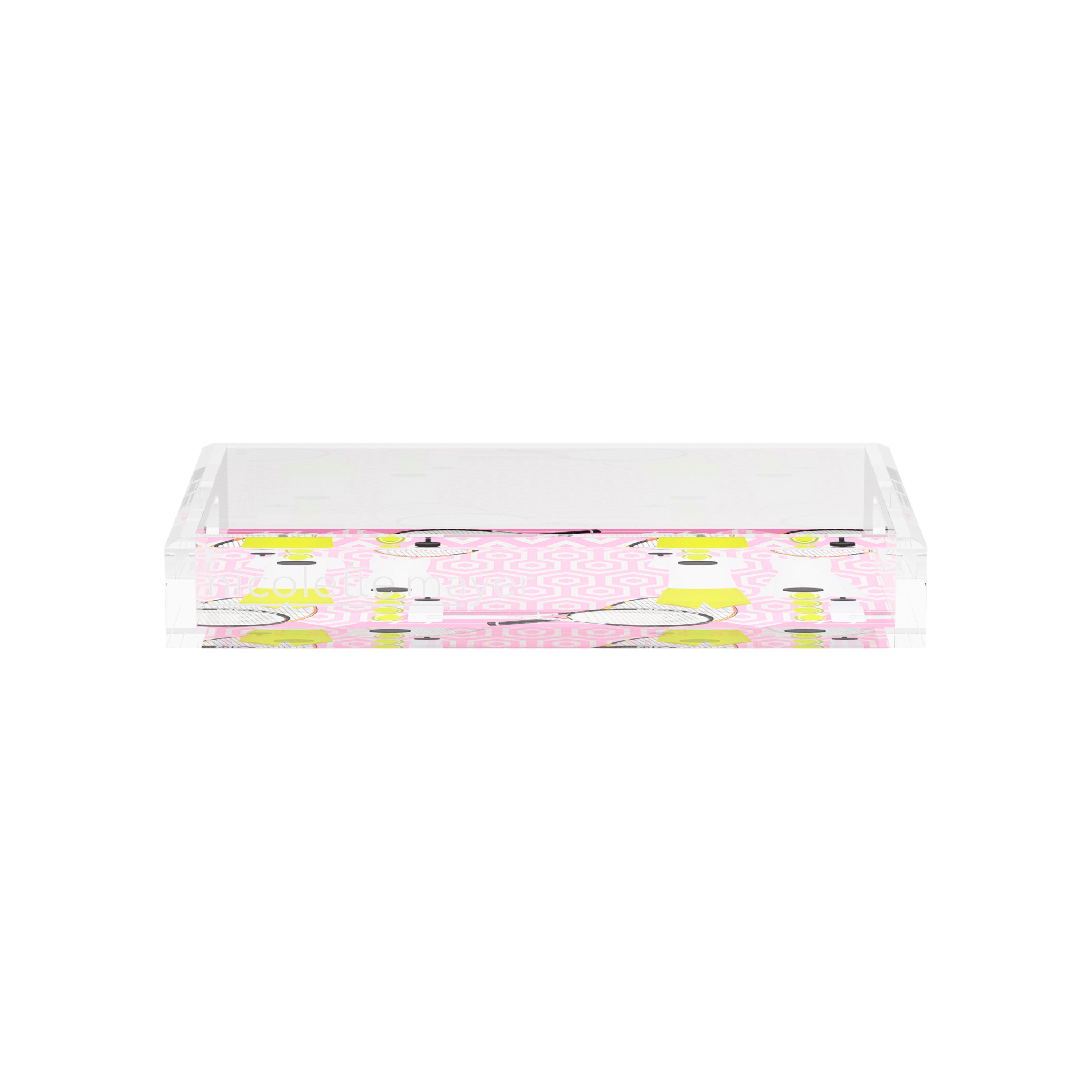 Tennis Anyone Pink White 12.5x7.75 Acrylic Tray - nicolettemayer.com