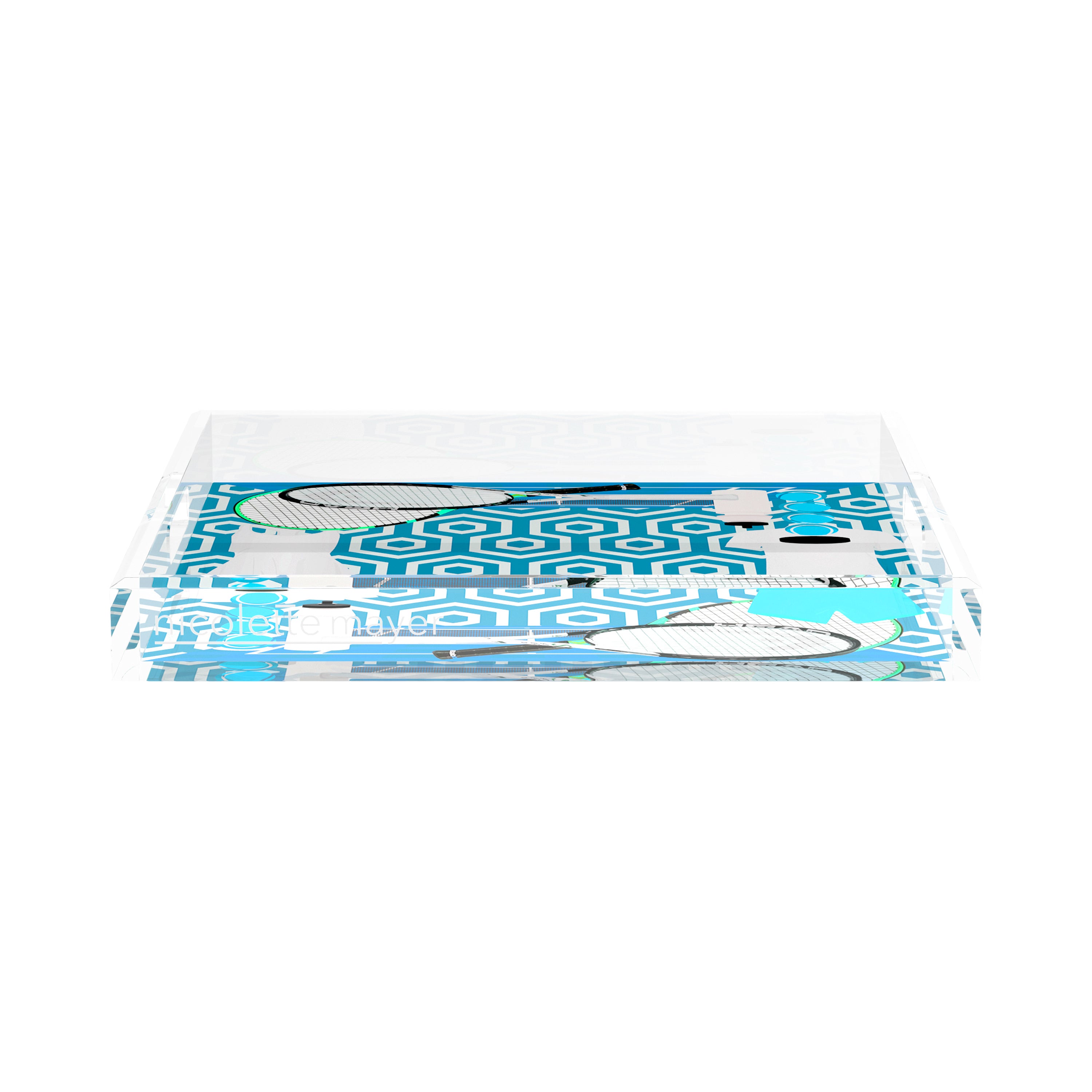 Tennis Anyone Blue White 15X15 Acrylic Tray - nicolettemayer.com