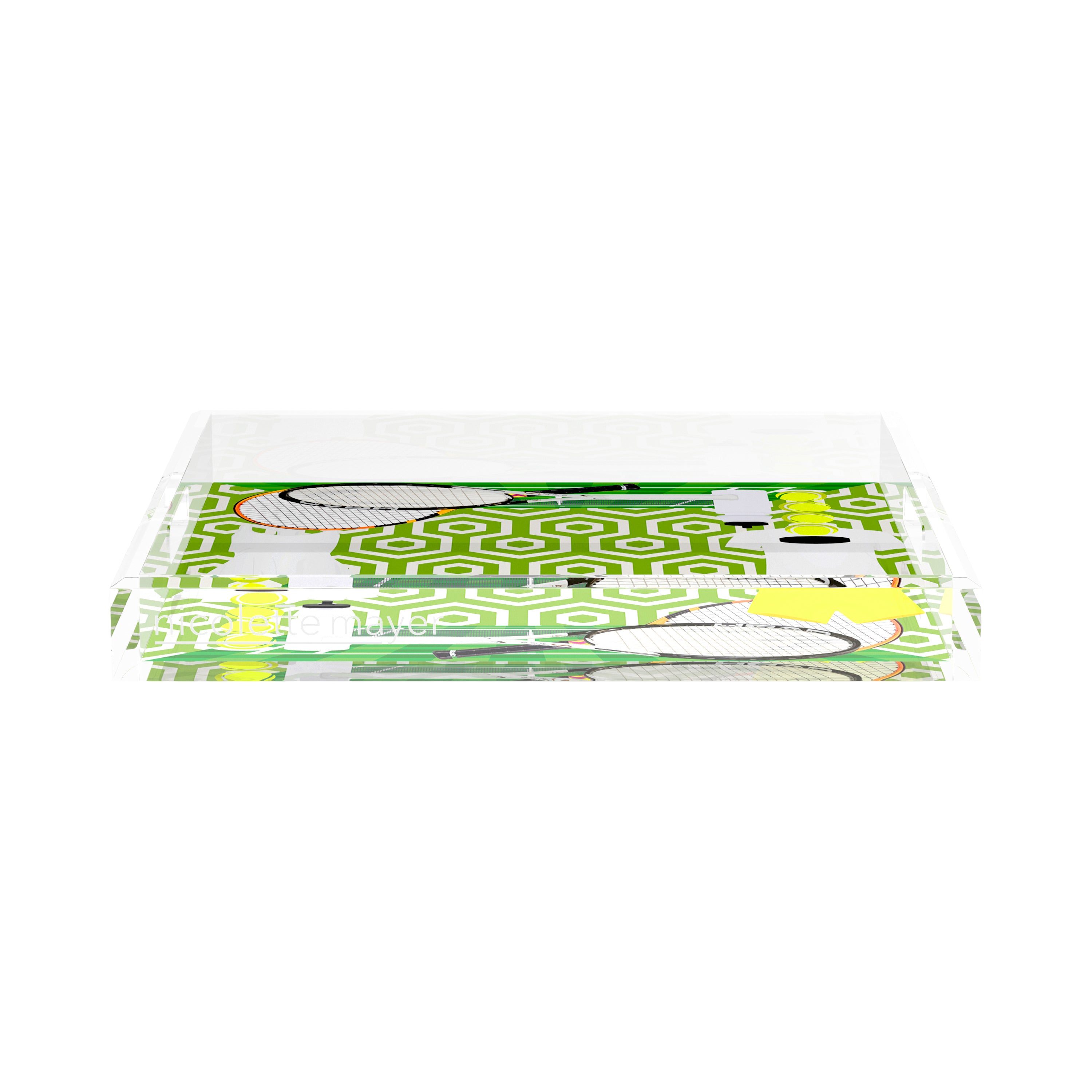 Tennis Anyone Green White 15X15 Acrylic Tray - nicolettemayer.com
