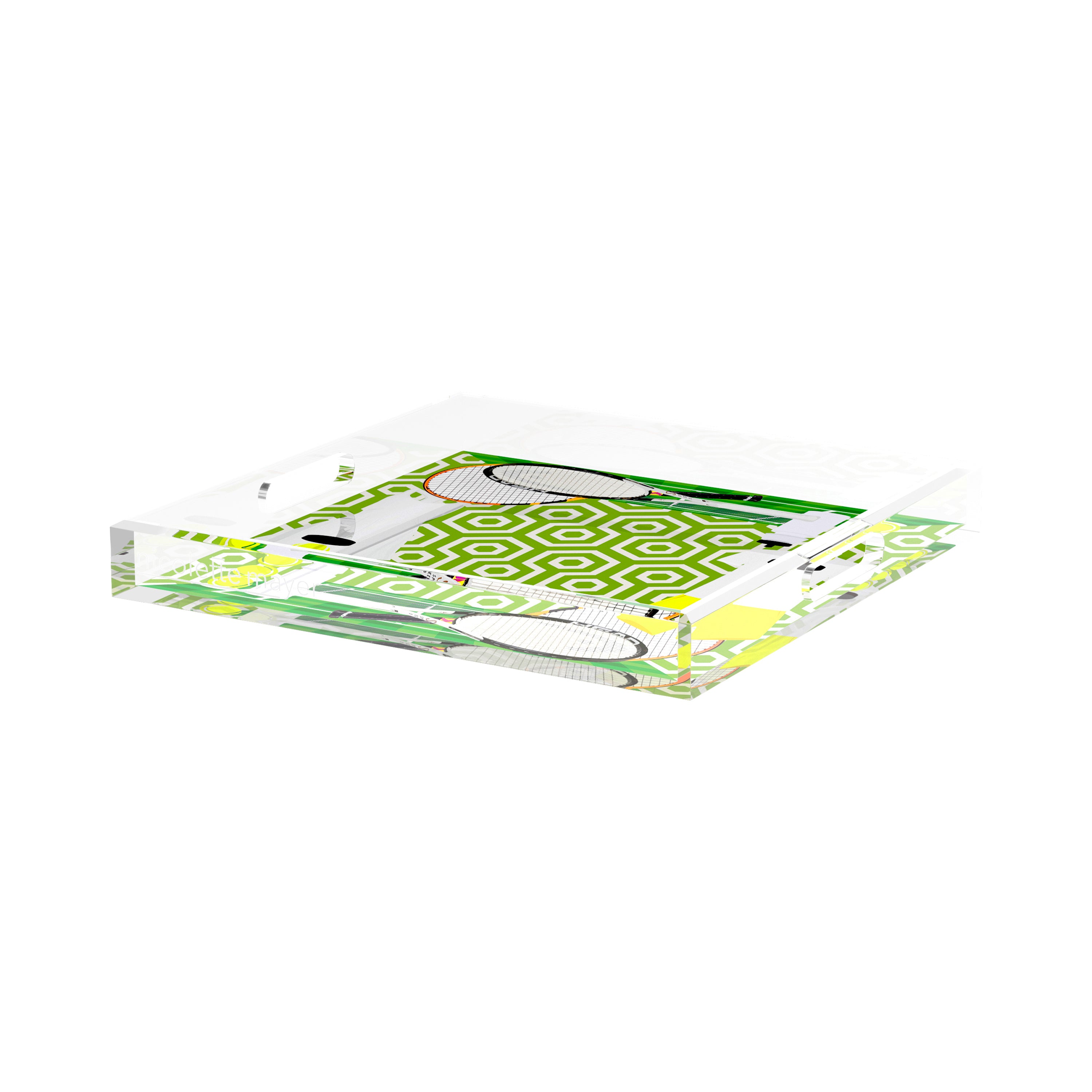 Tennis Anyone Green White 15X15 Acrylic Tray - nicolettemayer.com