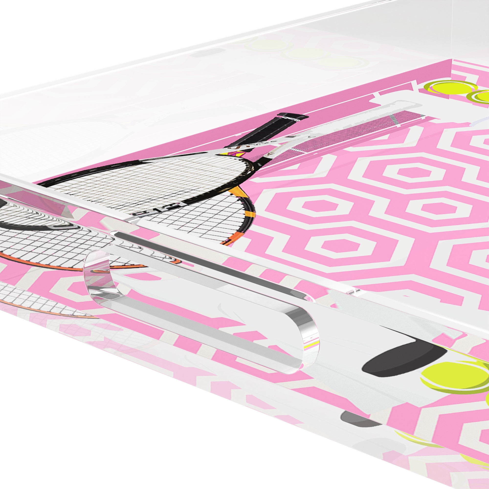 Tennis Anyone Pink White 15X15 Acrylic Tray - nicolettemayer.com
