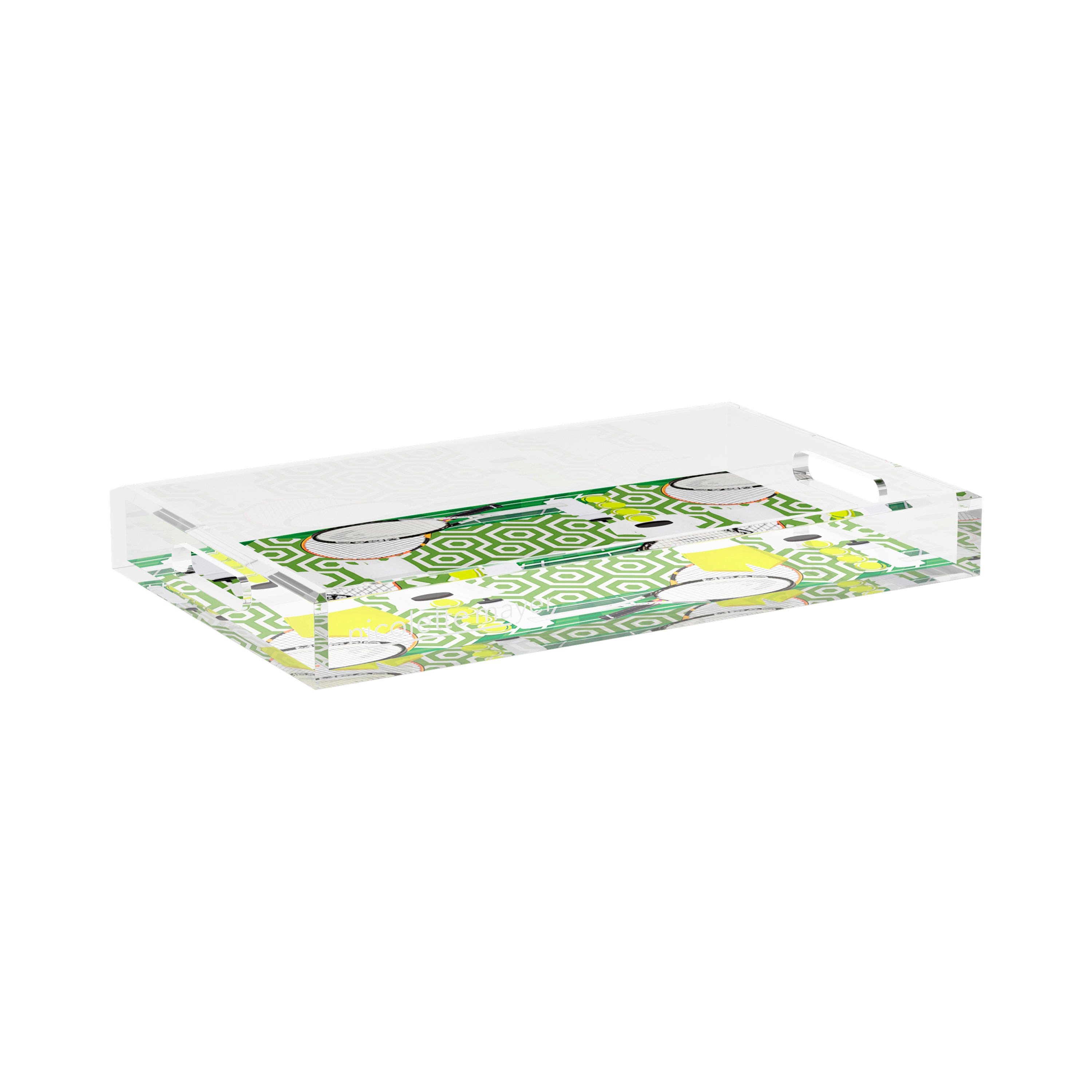 Tennis Anyone Green White 17X10.5 Acrylic Tray - nicolettemayer.com