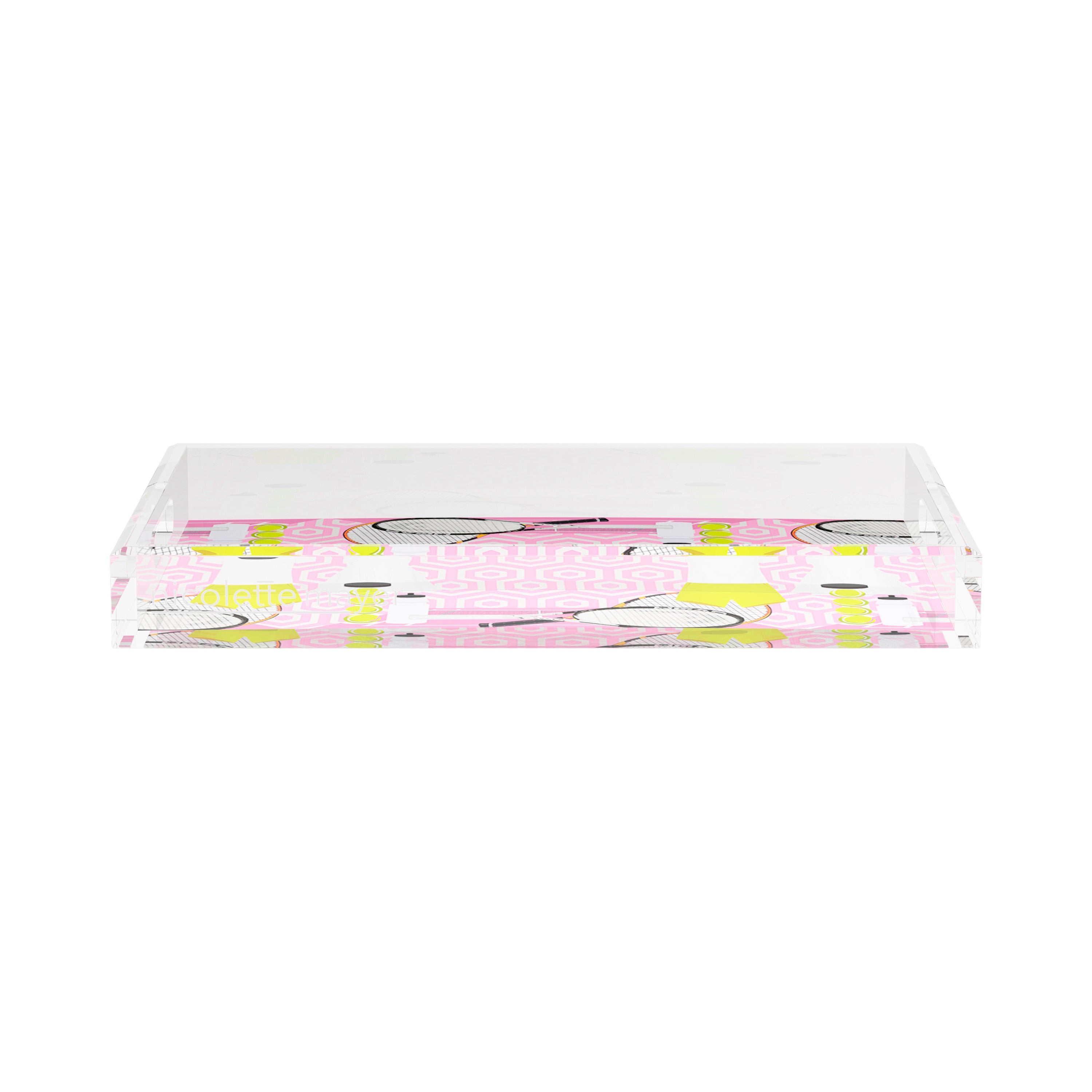 Tennis Anyone Pink White 17X10.5 Acrylic Tray - nicolettemayer.com
