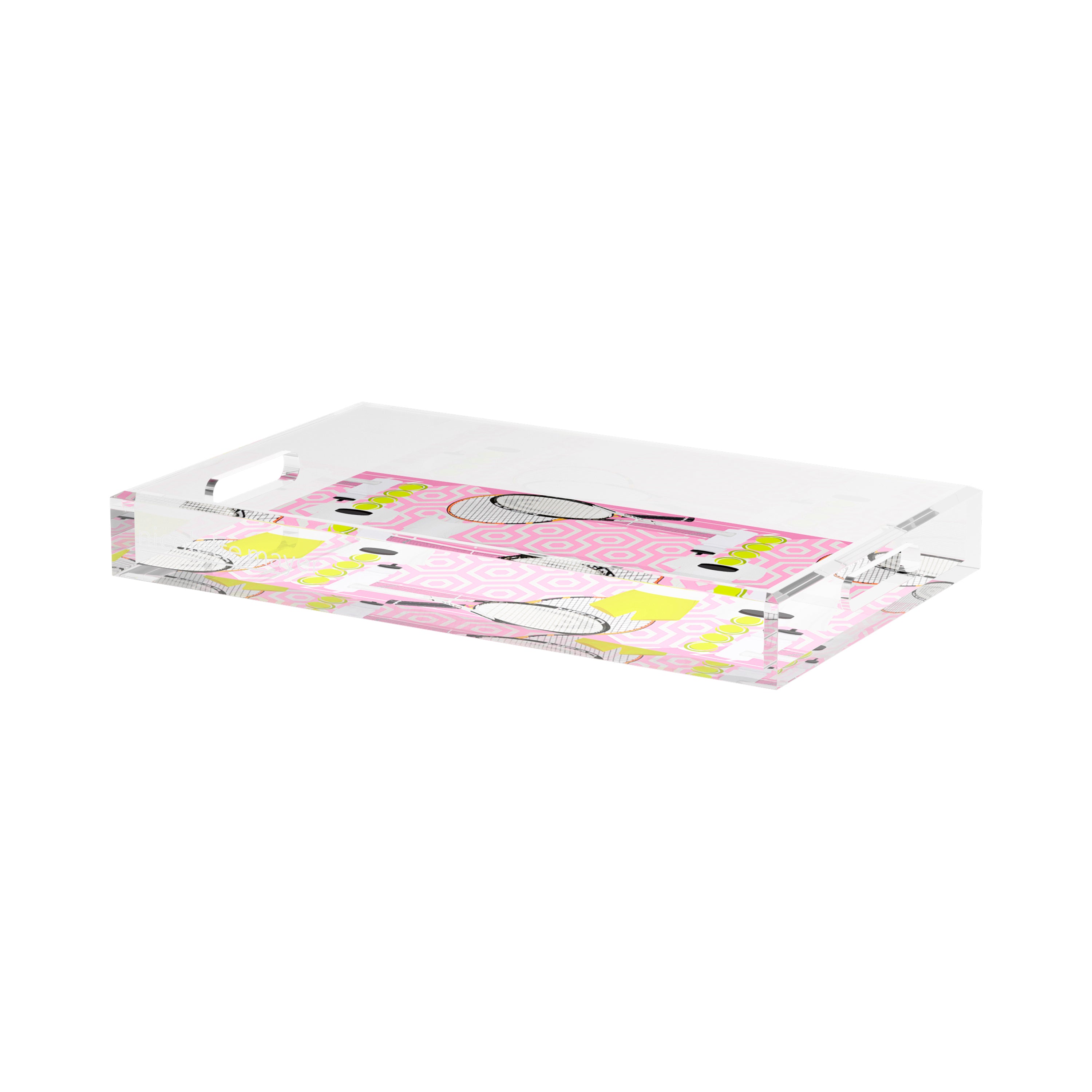 Tennis Anyone Pink White 17X10.5 Acrylic Tray - nicolettemayer.com