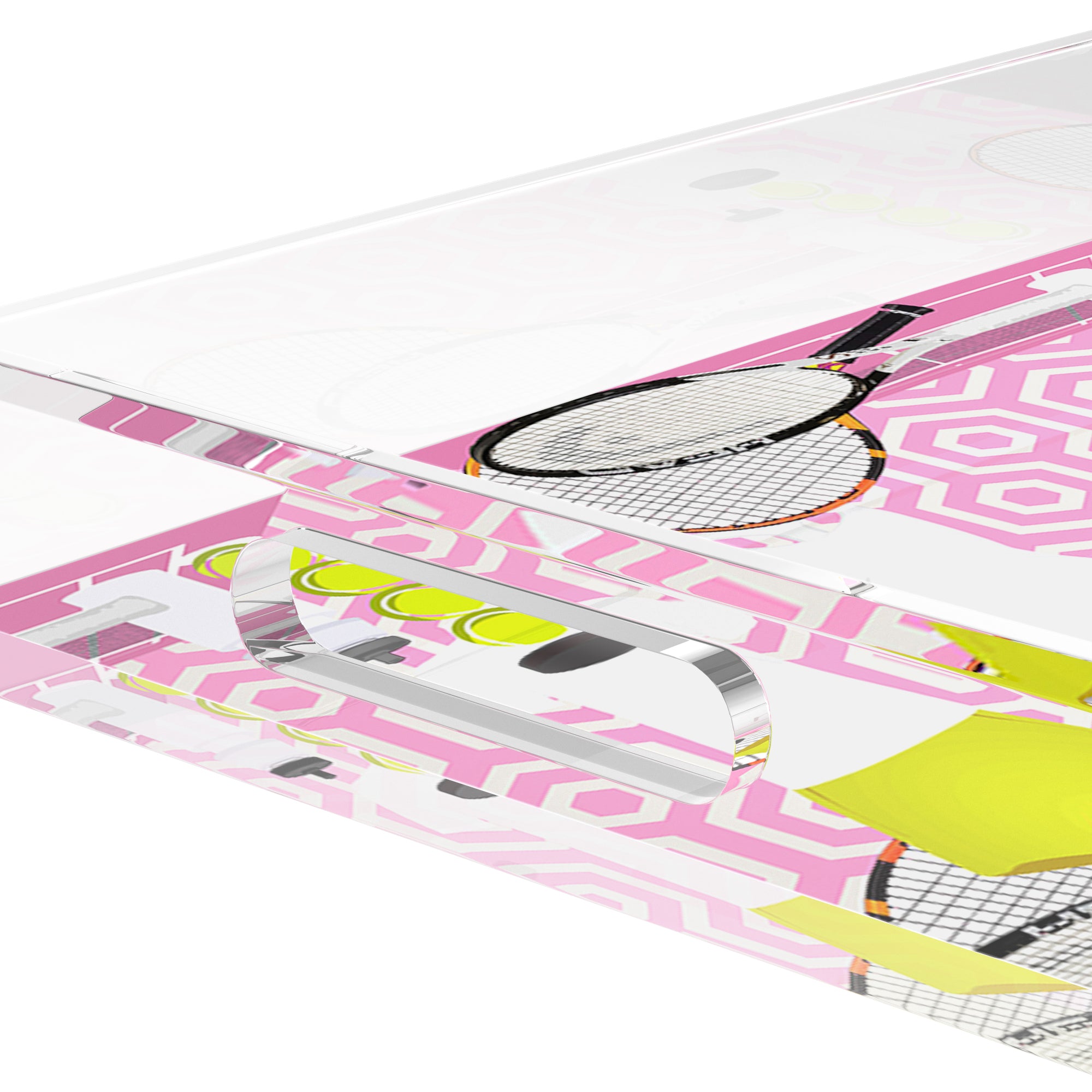 Tennis Anyone Pink White 17X10.5 Acrylic Tray - nicolettemayer.com