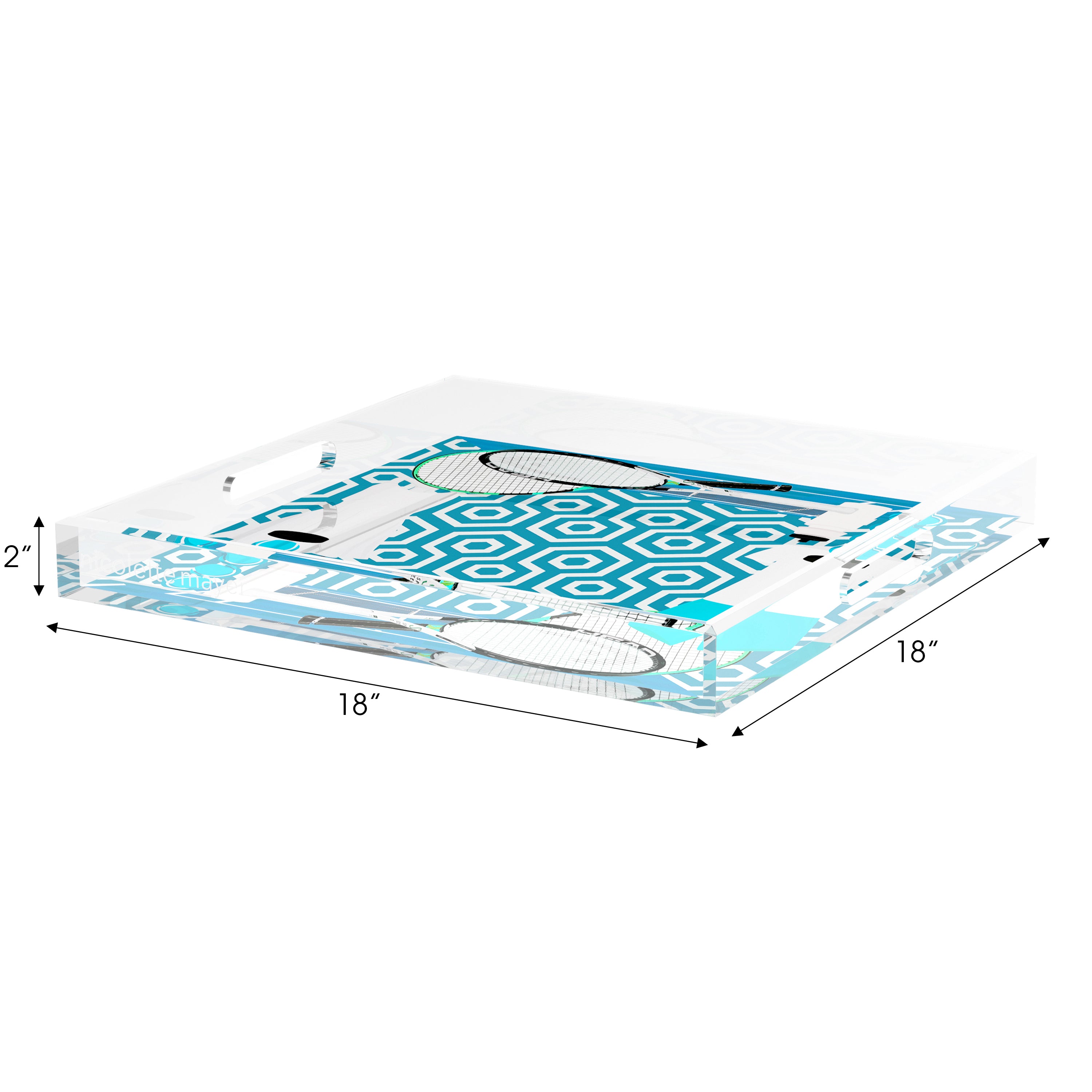 Tennis Anyone Blue White 18X18 Acrylic Tray - nicolettemayer.com