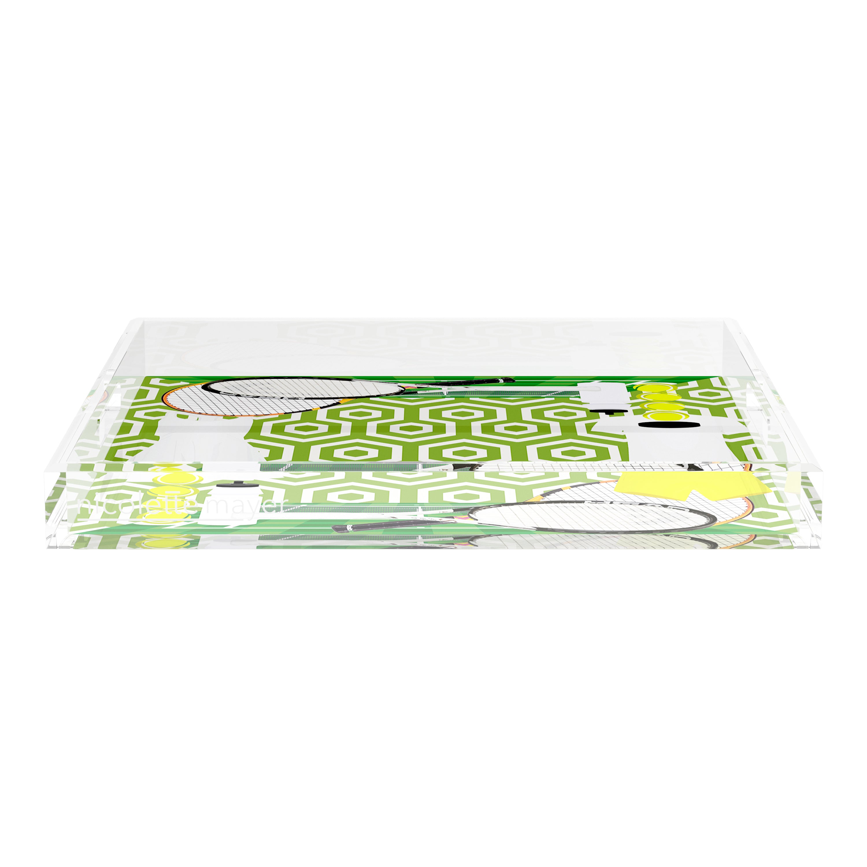 Tennis Anyone Green White 18X18 Acrylic Tray - nicolettemayer.com