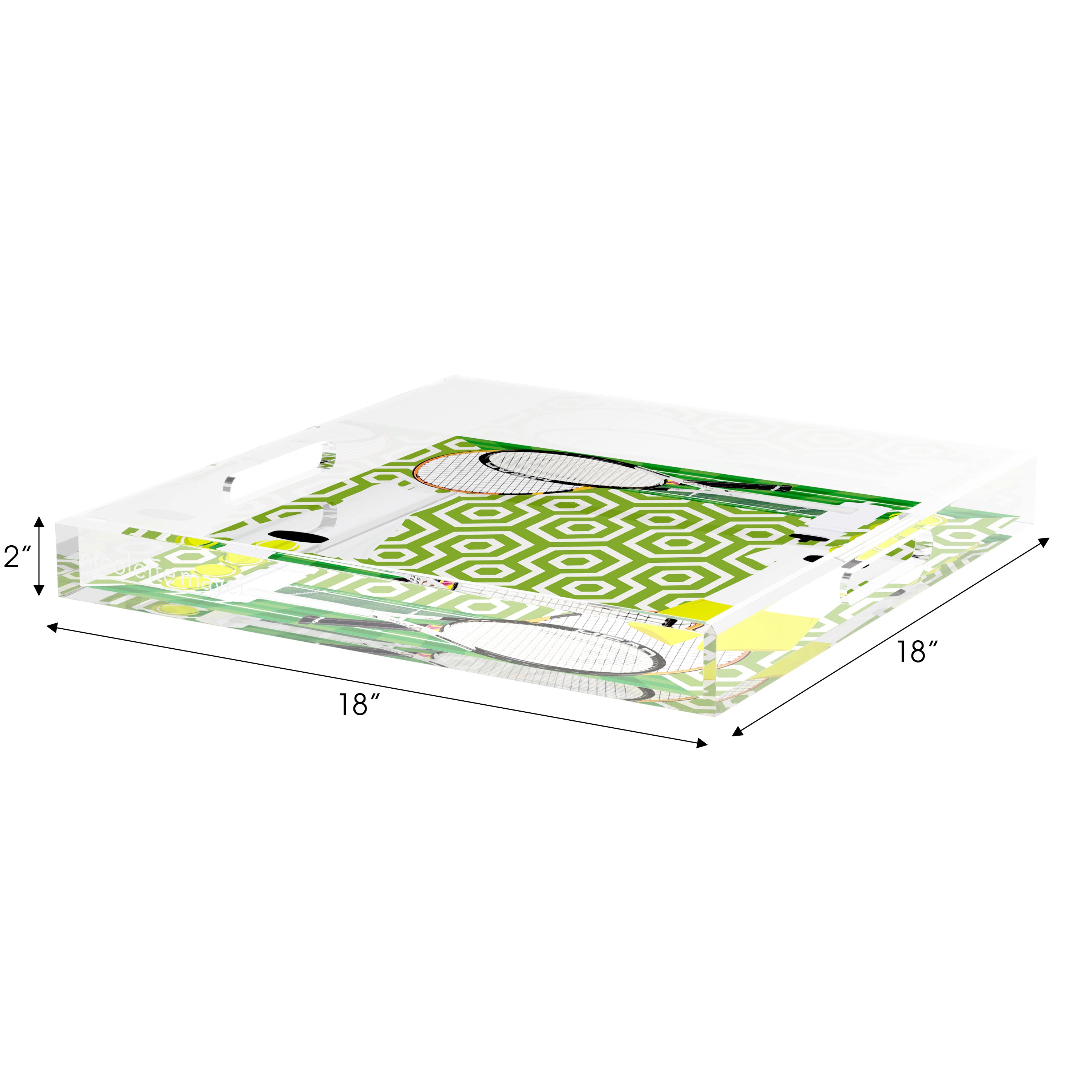 Tennis Anyone Green White 18X18 Acrylic Tray - nicolettemayer.com
