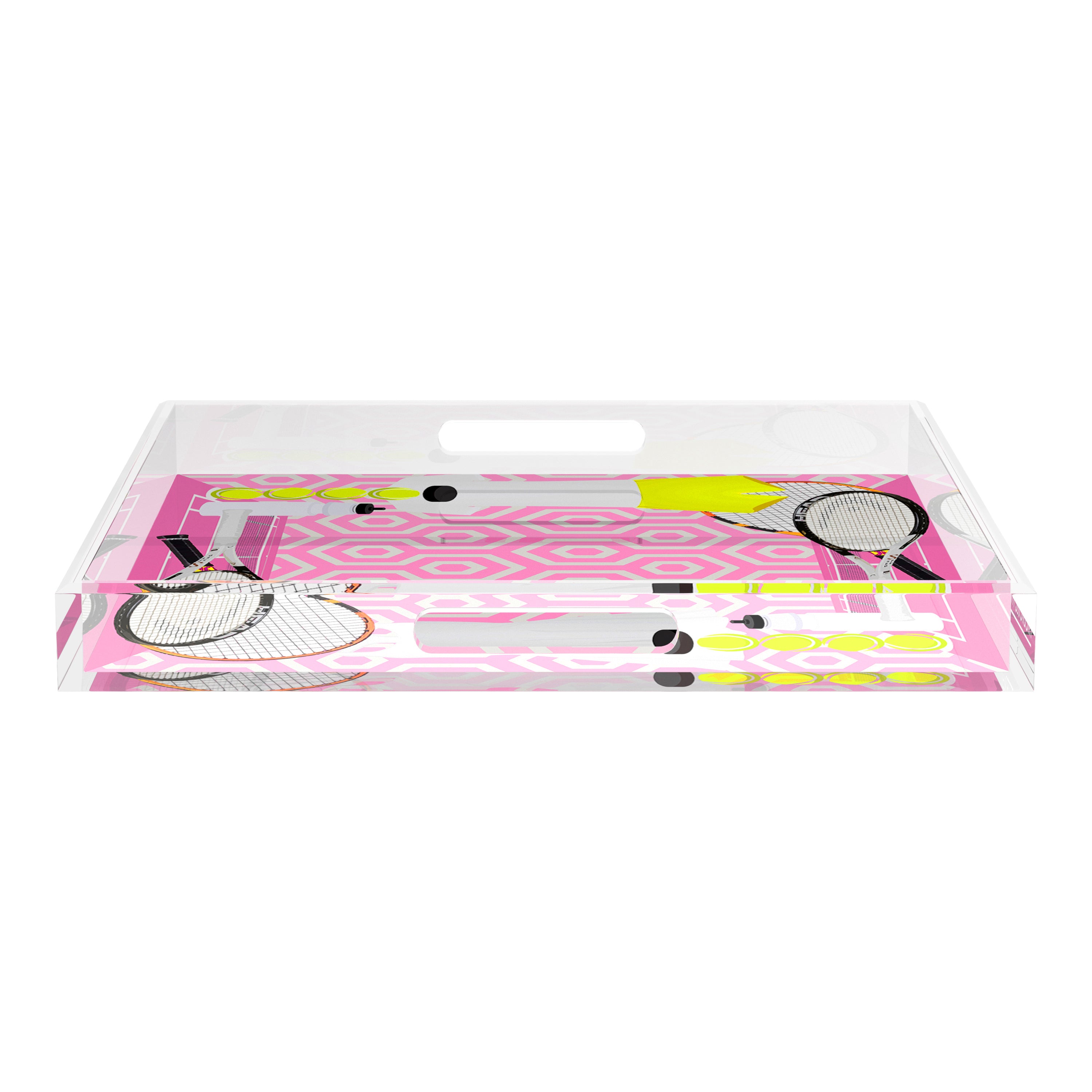 Tennis Anyone Pink White 18X18 Acrylic Tray - nicolettemayer.com