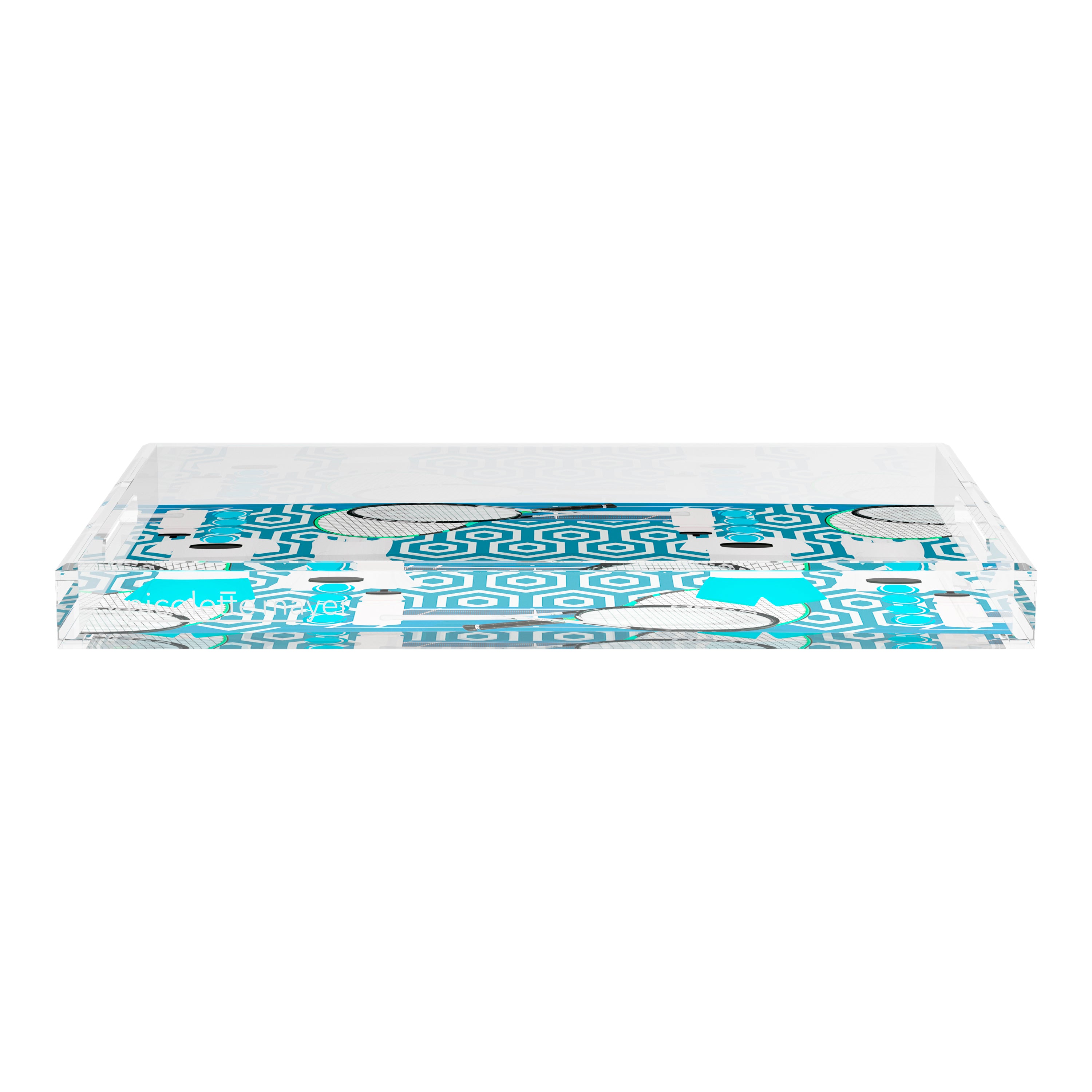 Tennis Anyone Blue White 22.5x14.5 Acrylic Tray - nicolettemayer.com