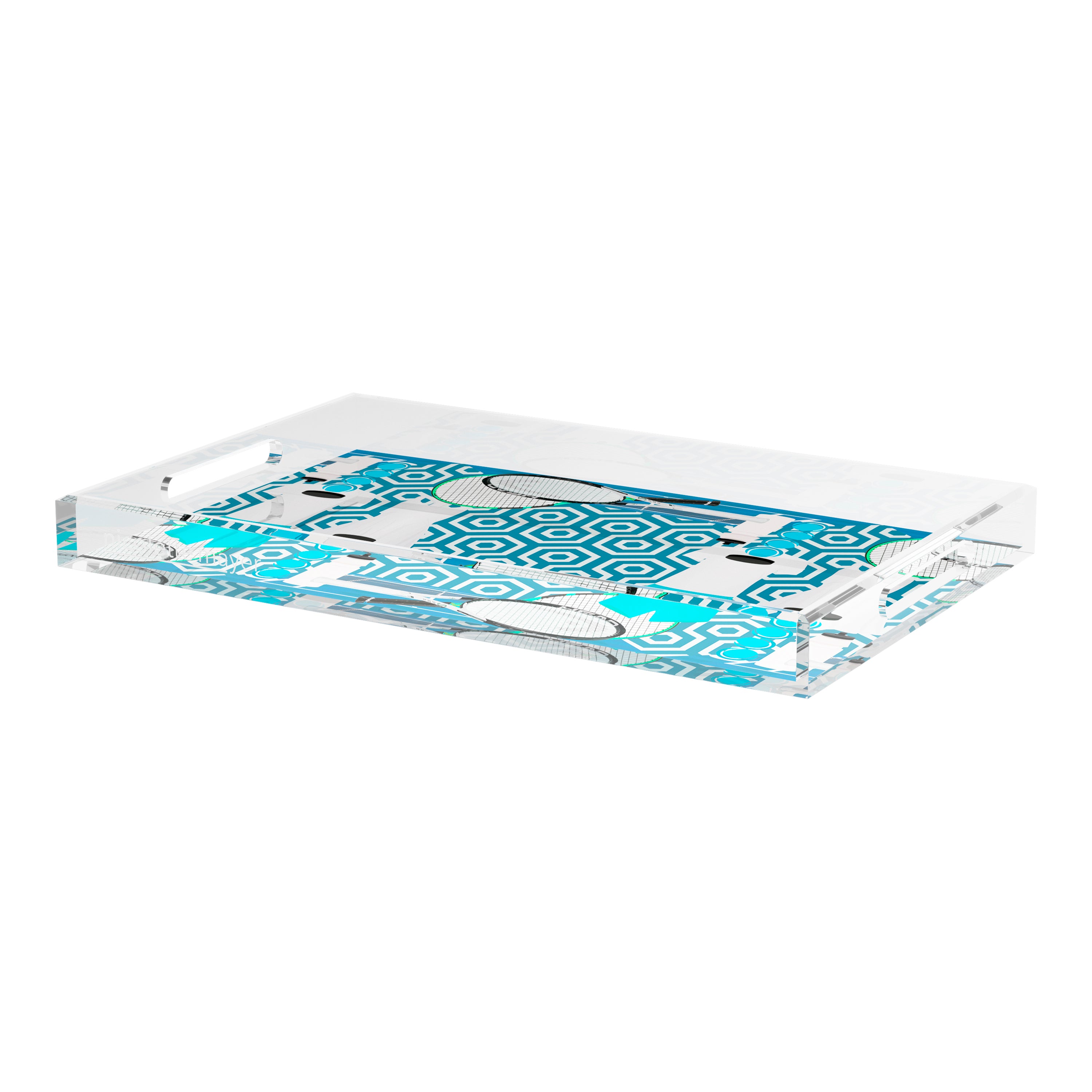 Tennis Anyone Blue White 22.5x14.5 Acrylic Tray - nicolettemayer.com