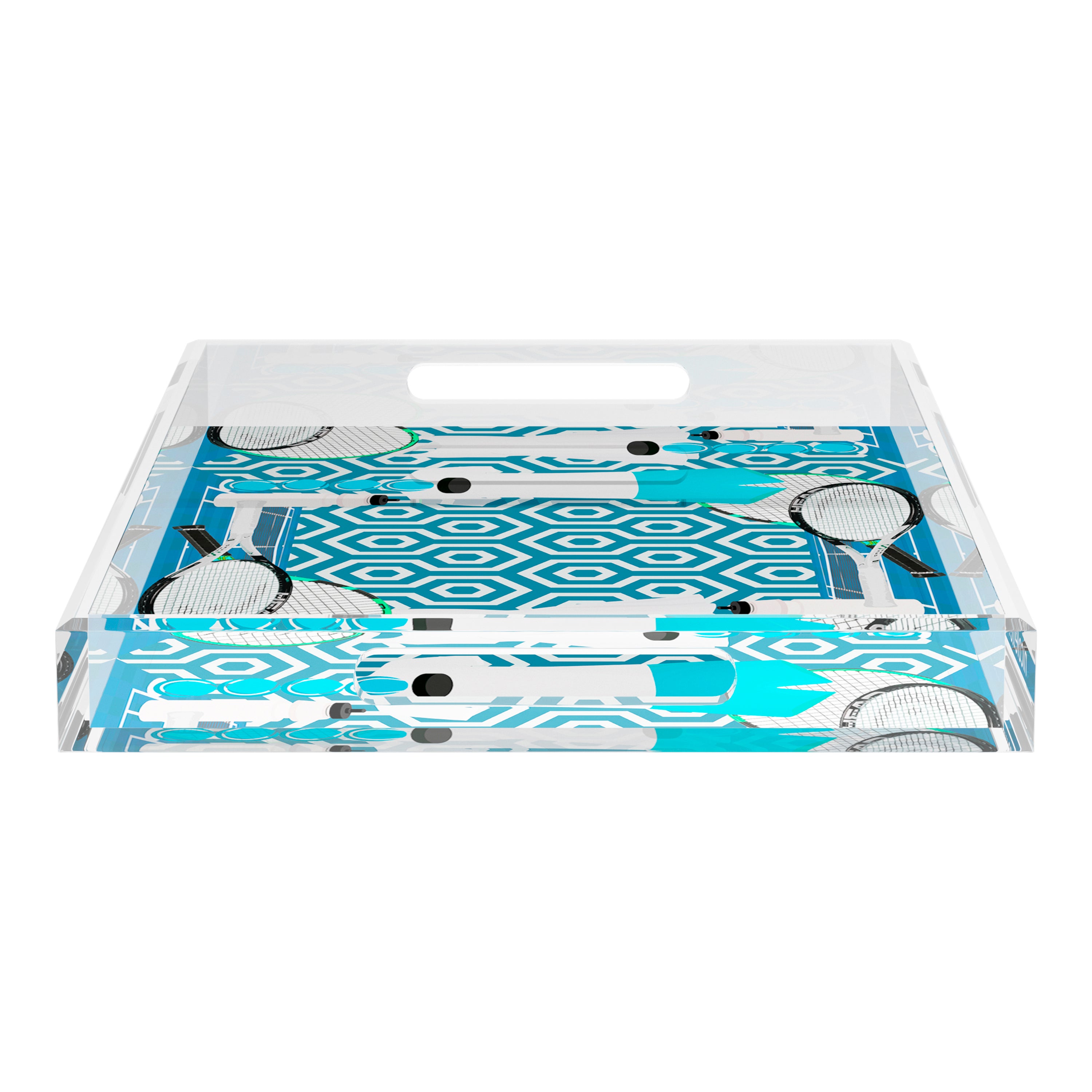 Tennis Anyone Blue White 22.5x14.5 Acrylic Tray - nicolettemayer.com
