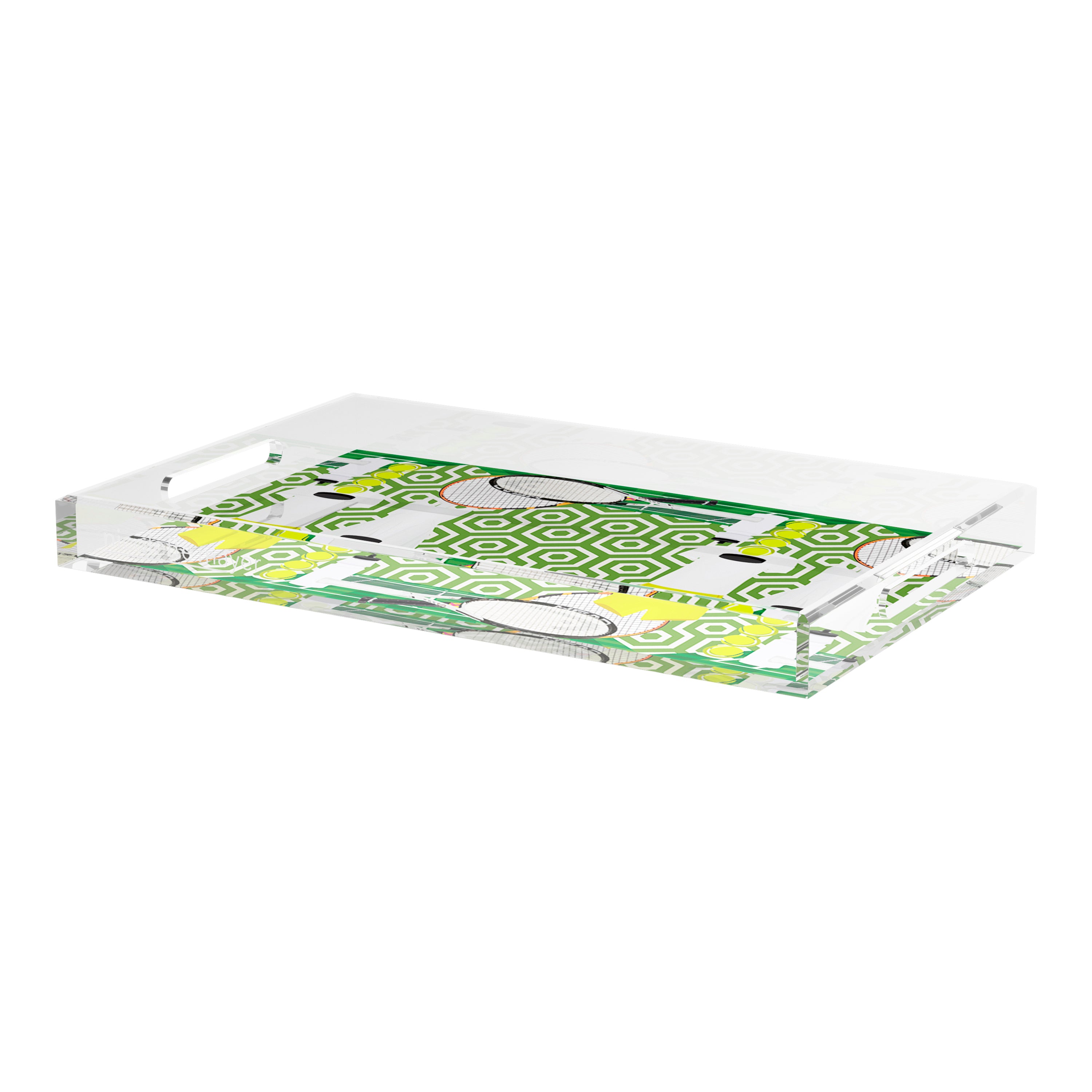 Tennis Anyone Green White 22.5x14.5 Acrylic Tray - nicolettemayer.com