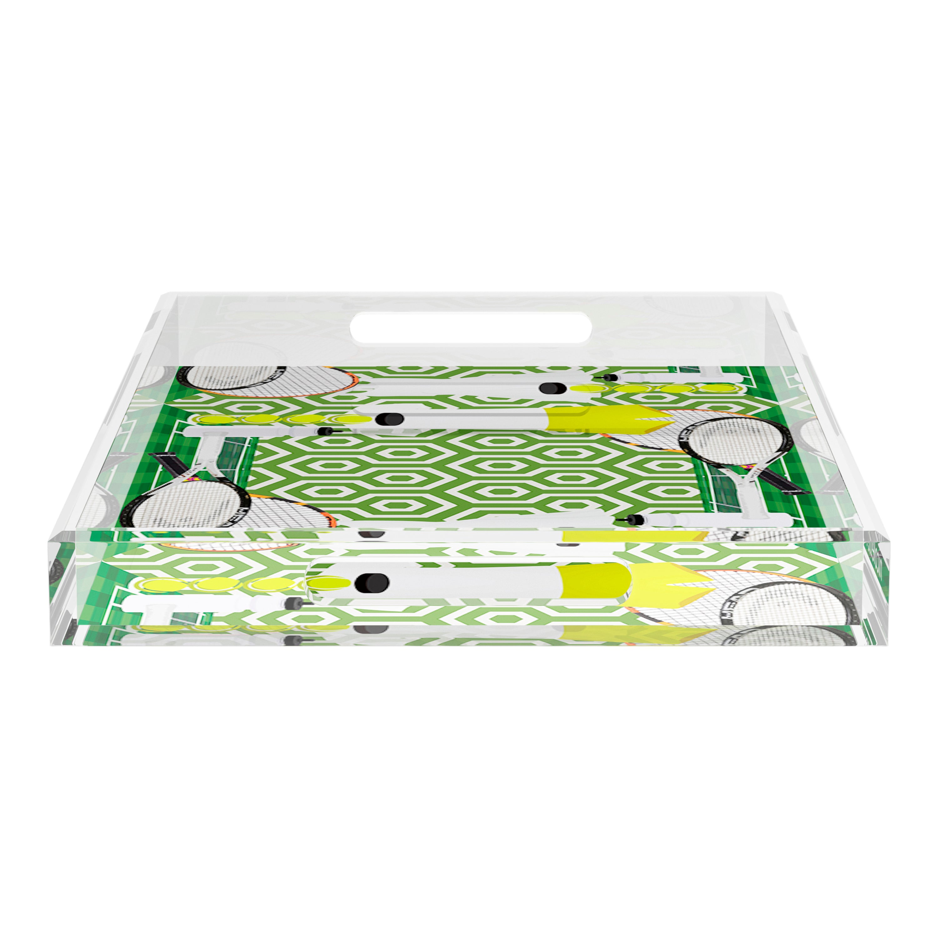 Tennis Anyone Green White 22.5x14.5 Acrylic Tray - nicolettemayer.com