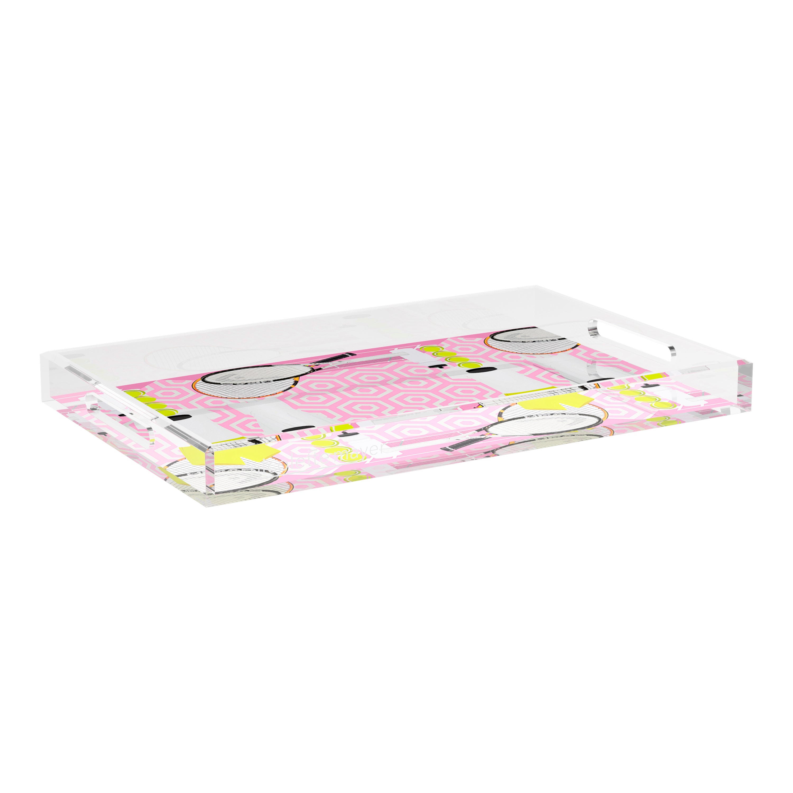 Tennis Anyone Pink White 22.5x14.5 Acrylic Tray - nicolettemayer.com