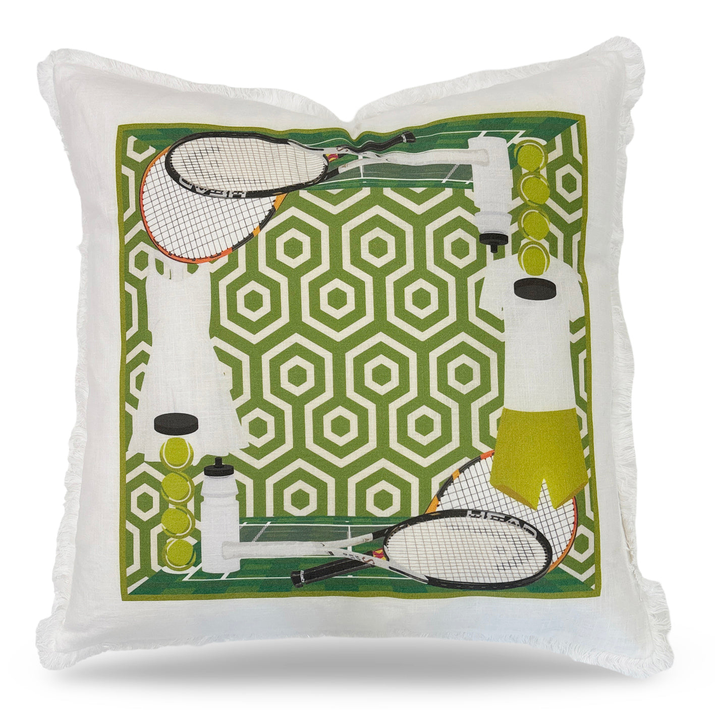Tennis Anyone Green White 22x22 White Fringe Pillow