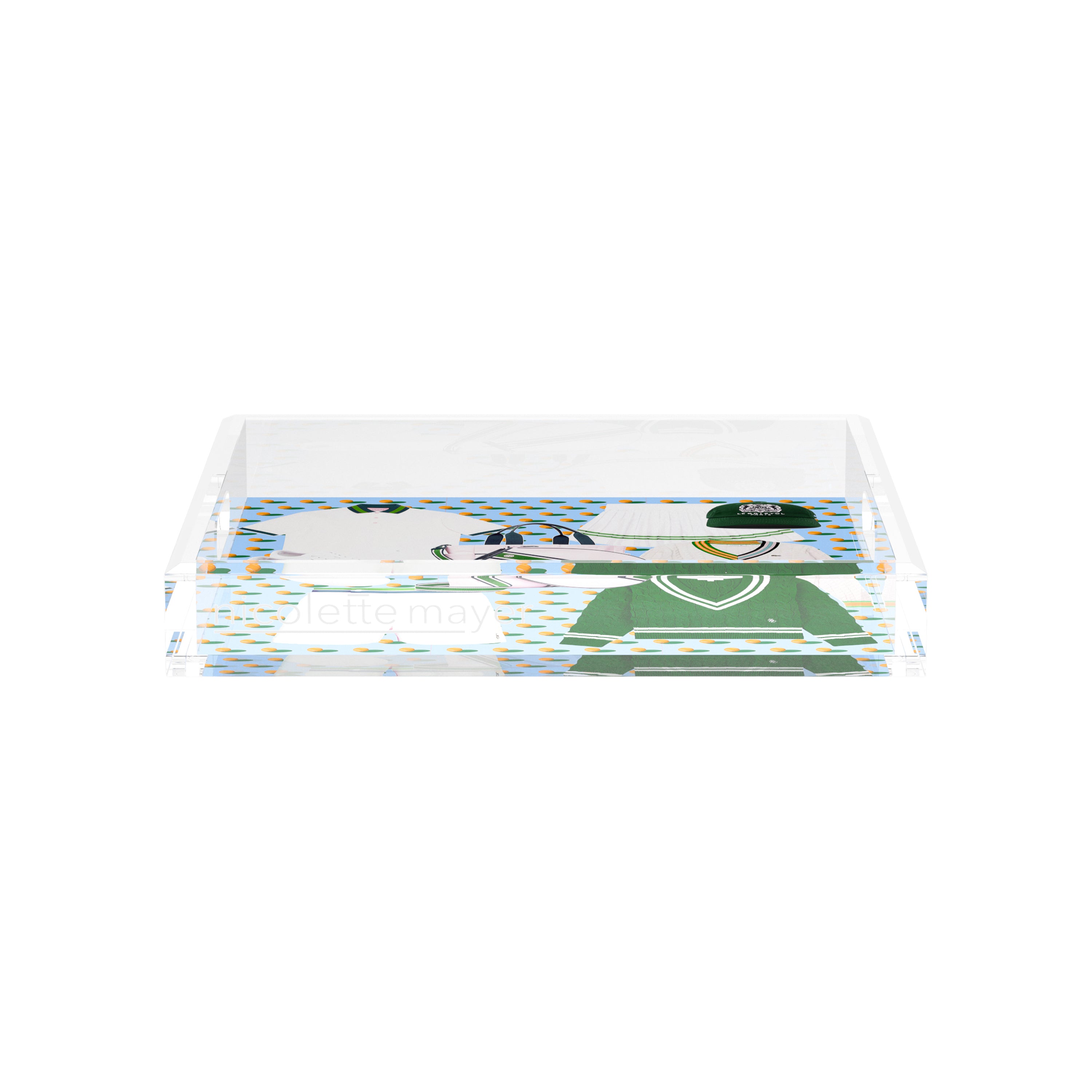 Tenniscore Fashion Blue Orange 12X12 Acrylic Tray - nicolettemayer.com