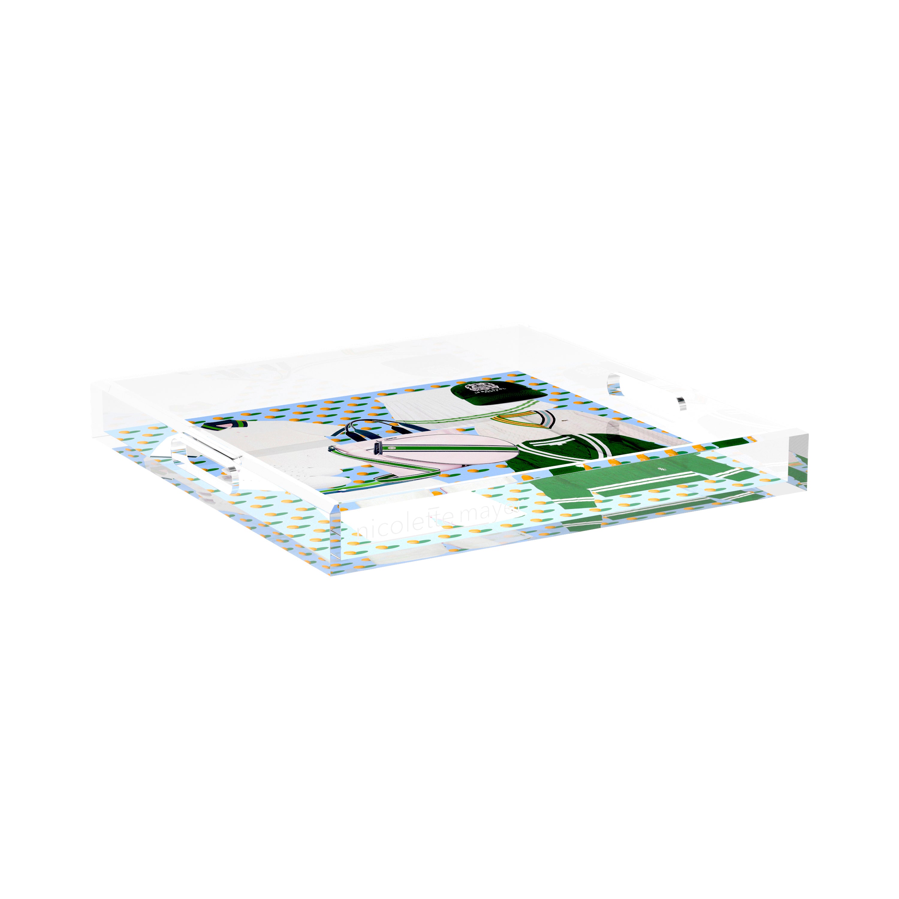 Tenniscore Fashion Blue Orange 15X15 Acrylic Tray - nicolettemayer.com