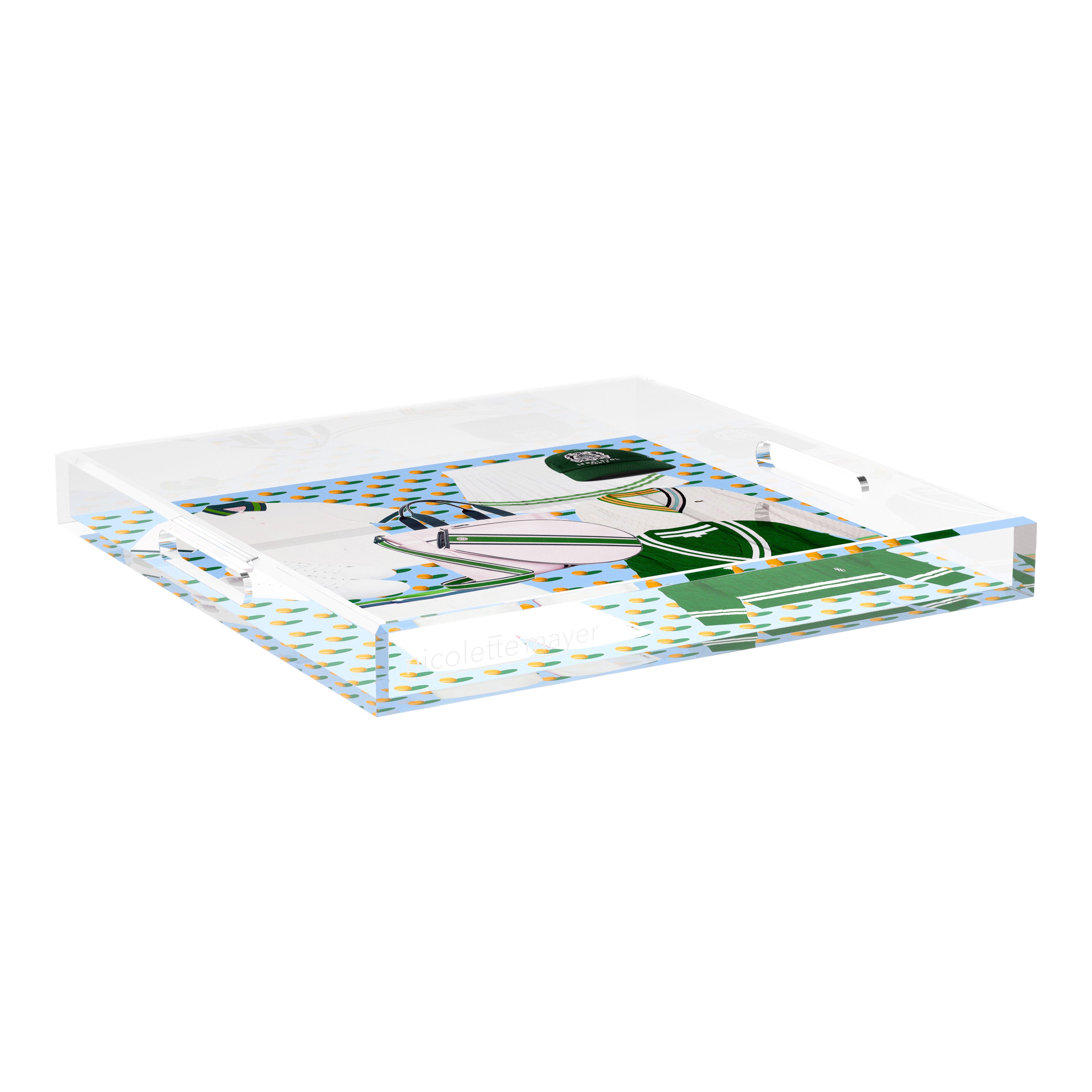 Tenniscore Fashion Blue Orange 18X18 Acrylic Tray - nicolettemayer.com