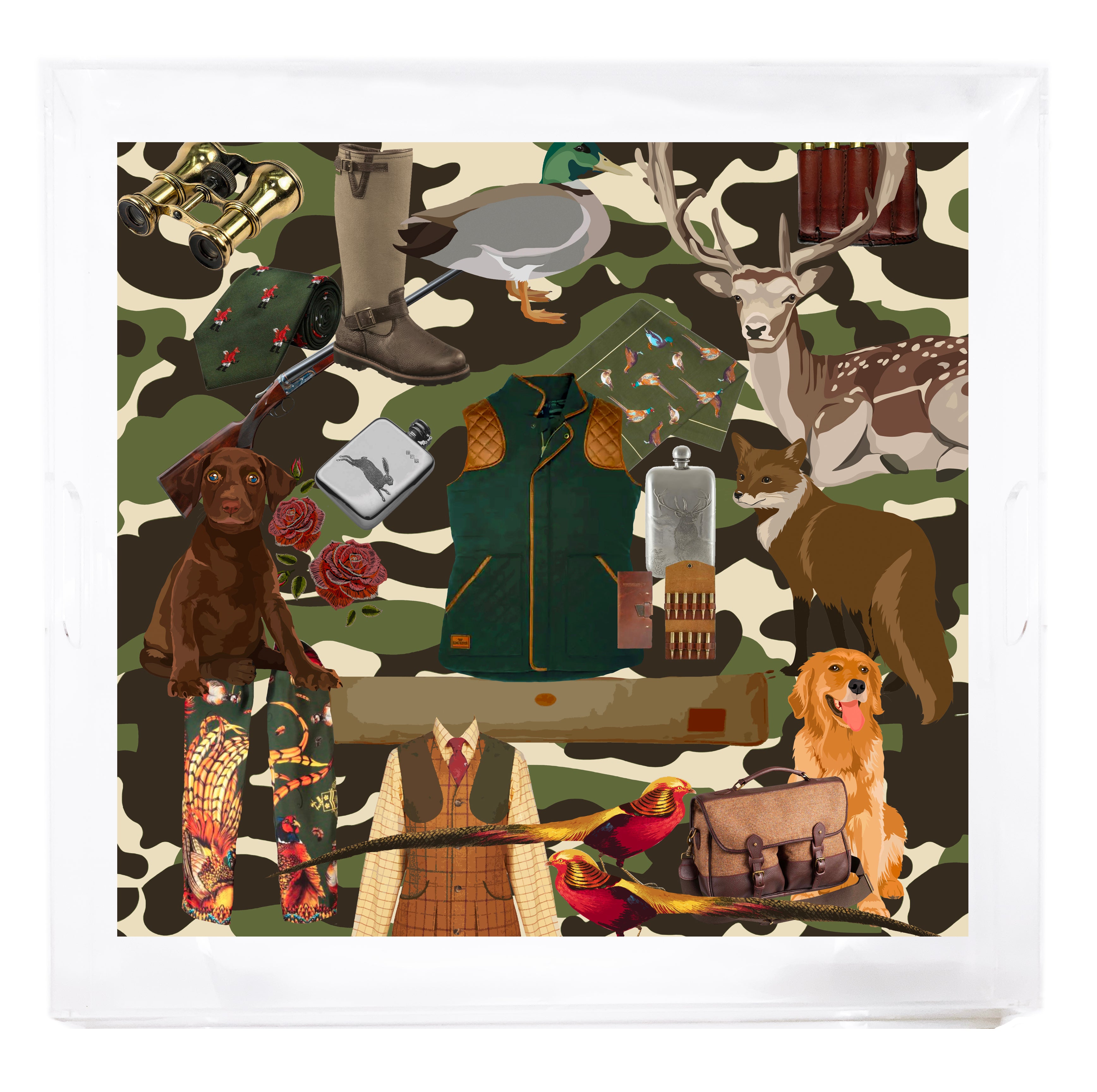 Upland Hunt Gentleman Hunter Olive Camo Acrylic Square Decorative Tray